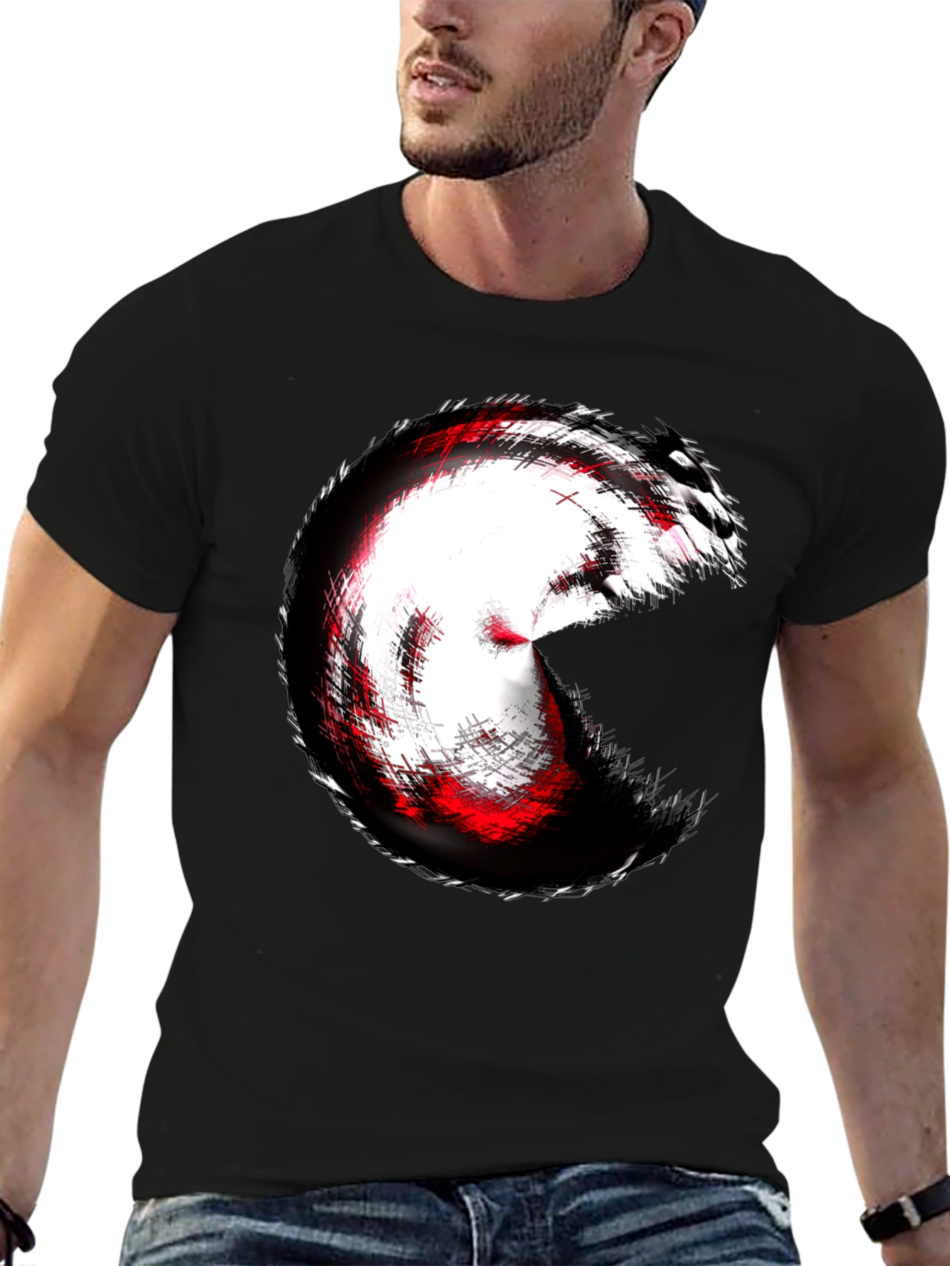 Abstract Circle Graphic Tee - Black Cotton Blend