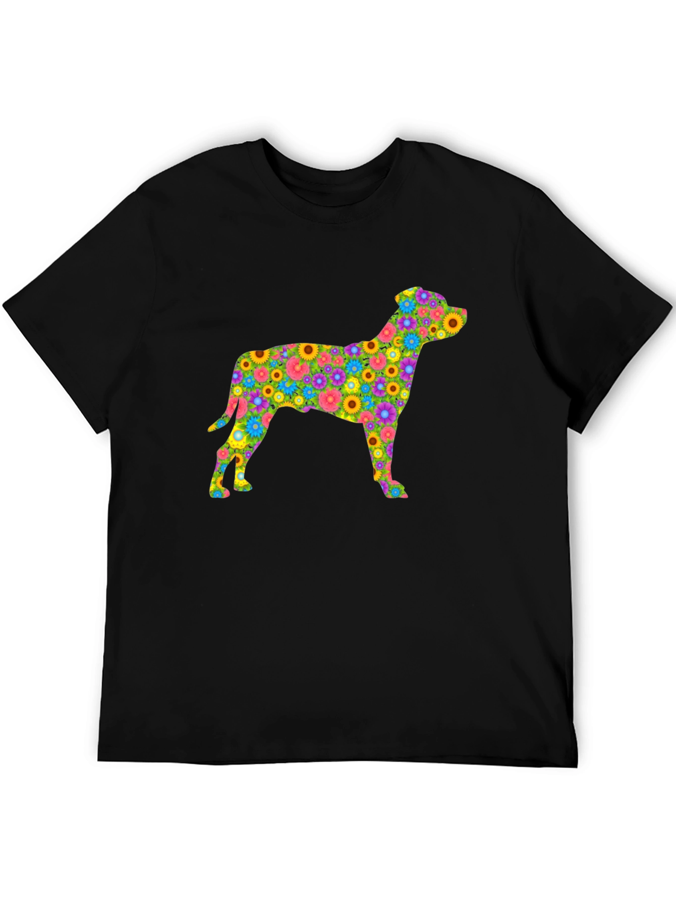 Floral Dog Silhouette T-Shirt - Black