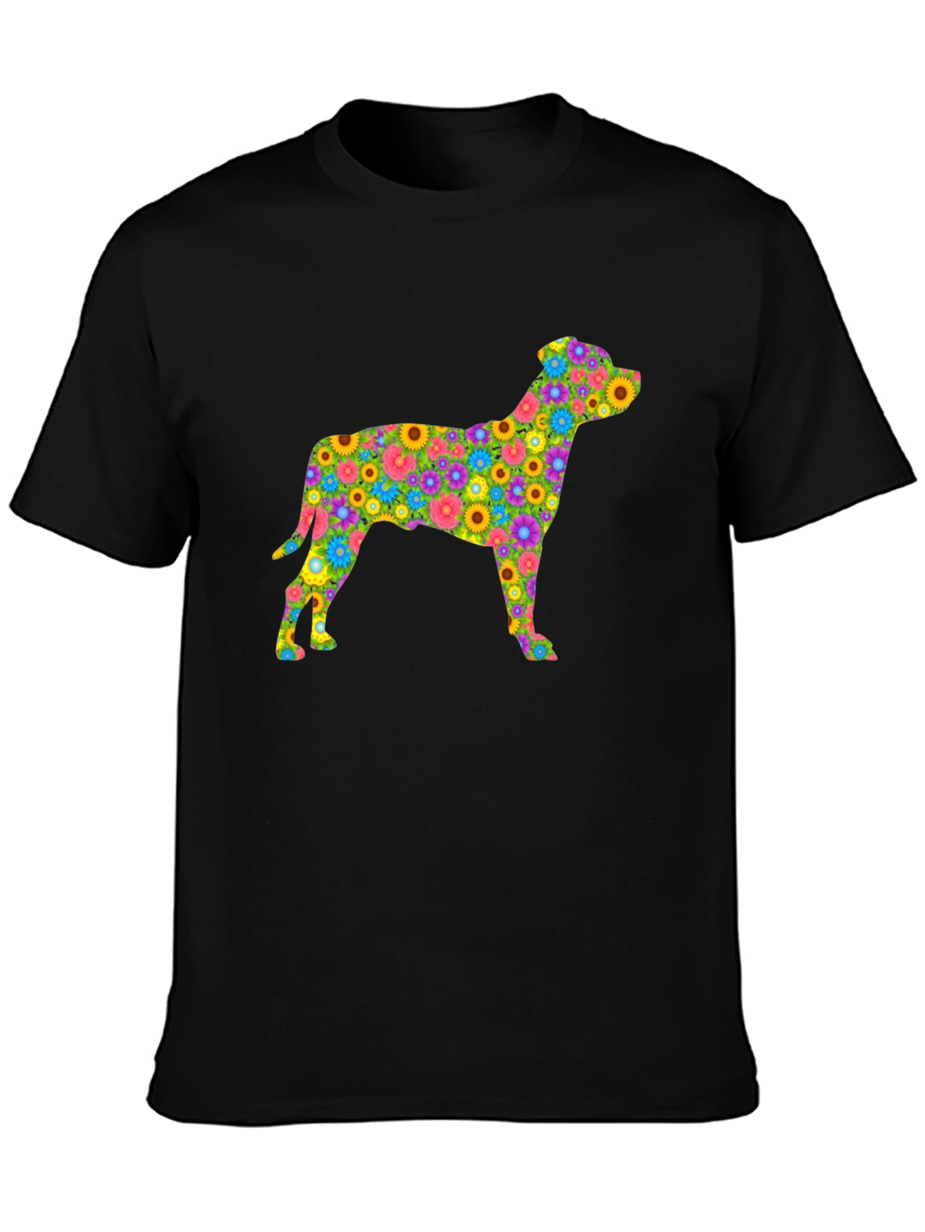 Floral Dog Silhouette T-Shirt - Black