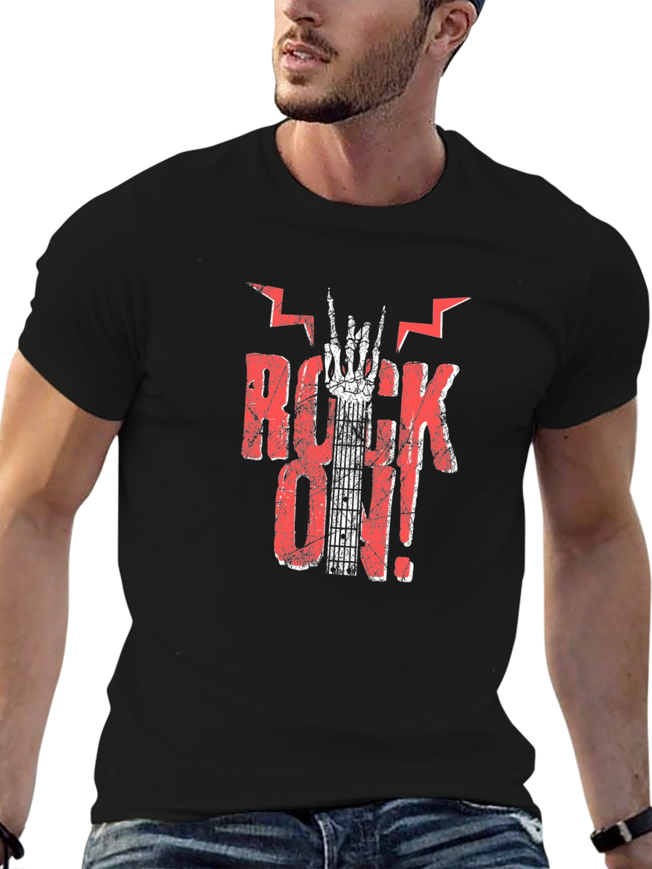 Rock On Graphic Print Black T-Shirt