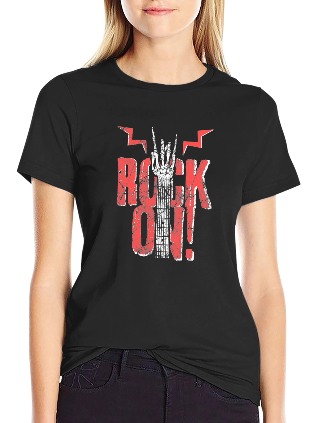 Rock On Graphic Print Black T-Shirt