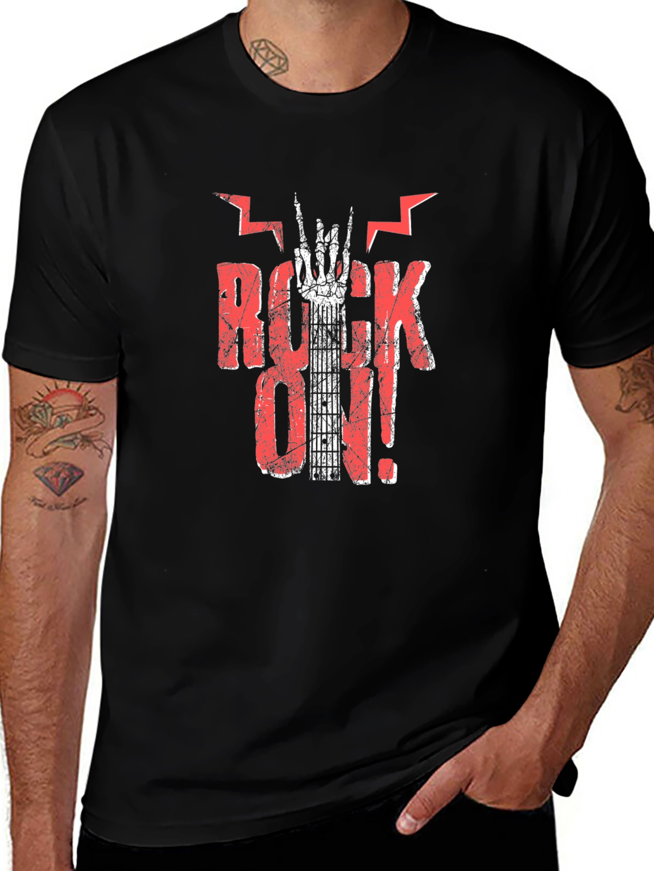 Rock On Graphic Print Black T-Shirt