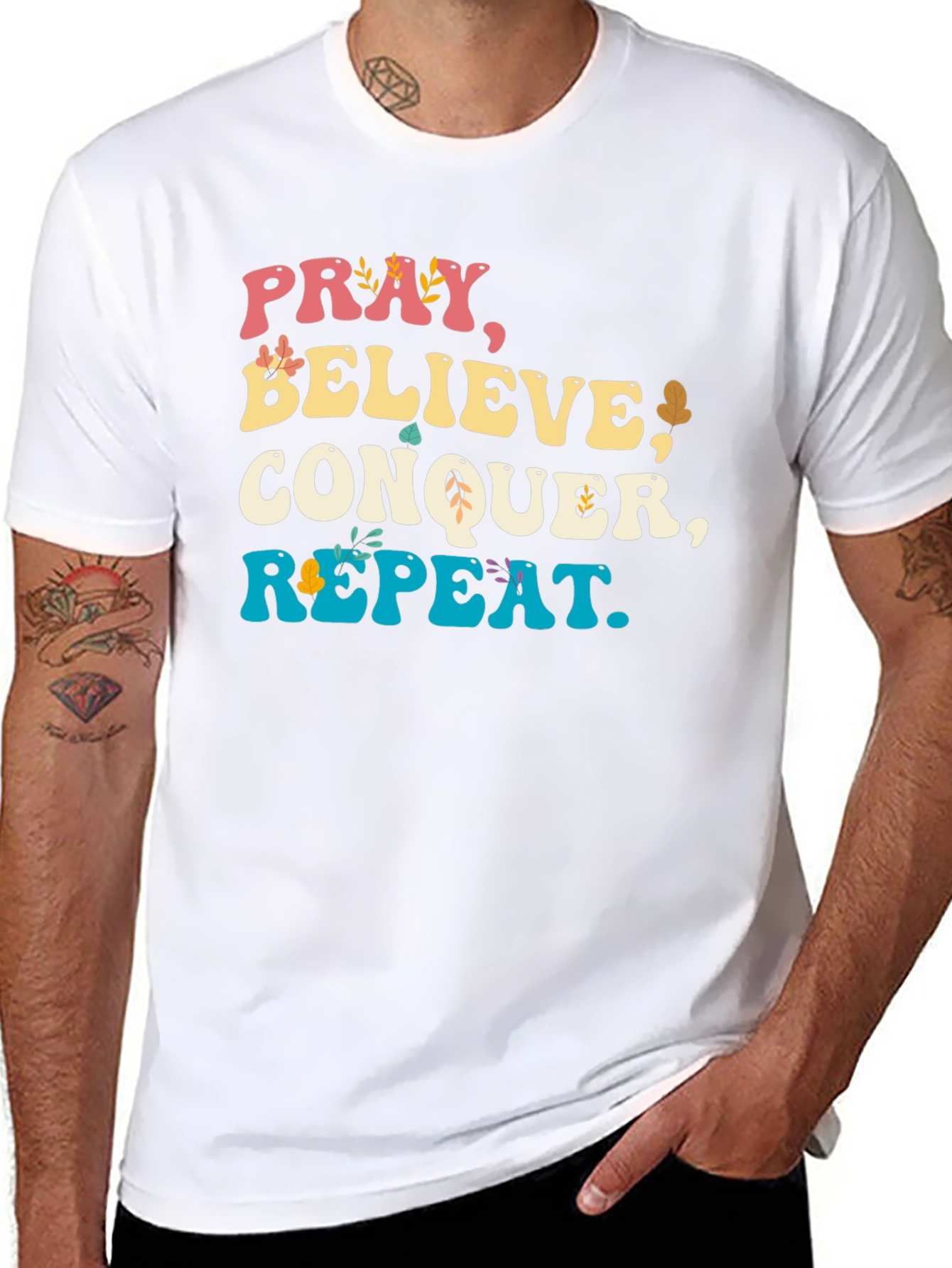 Pray Believe Conquer Repeat Graphic Tee