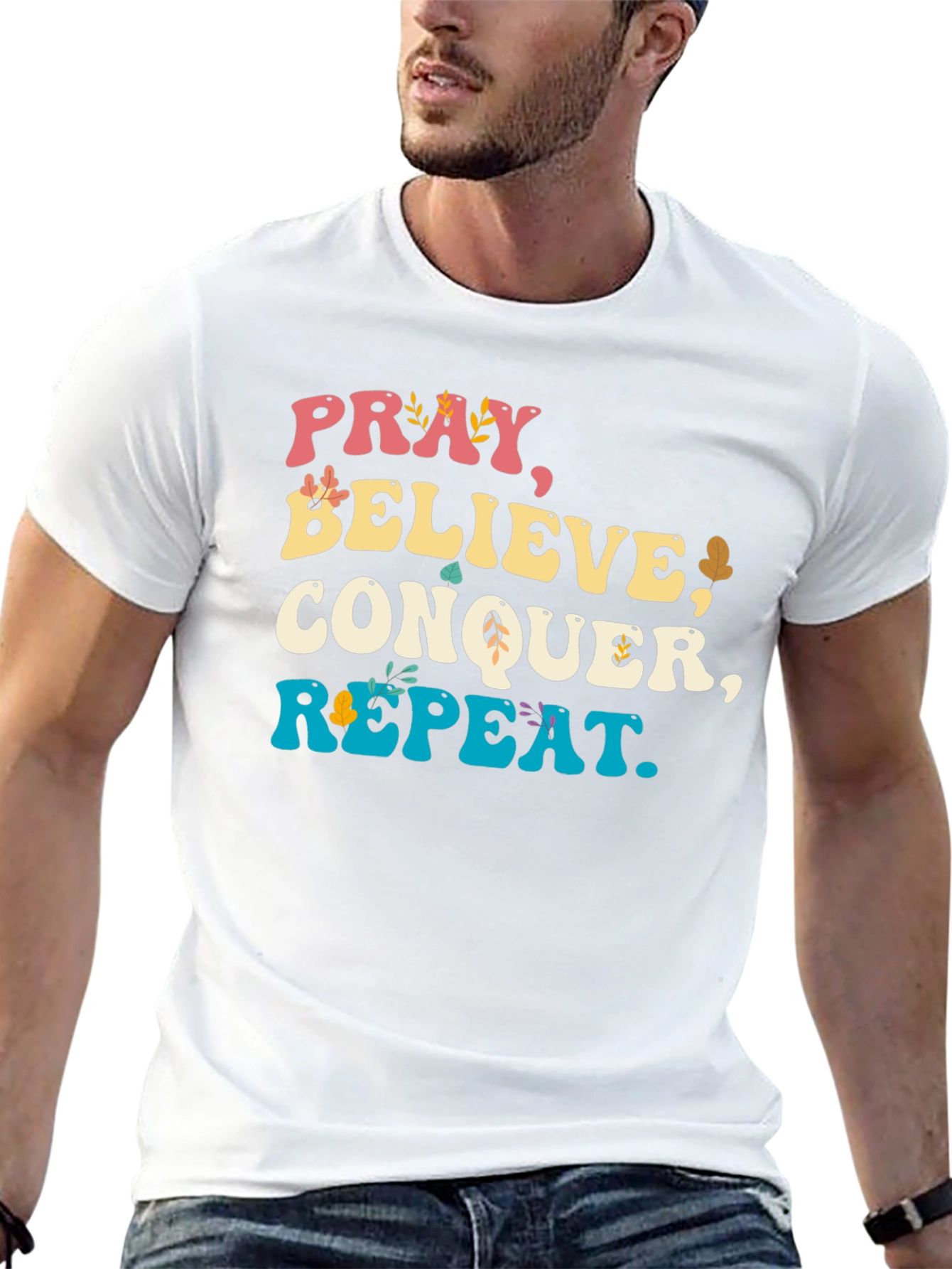 Pray Believe Conquer Repeat Graphic Tee