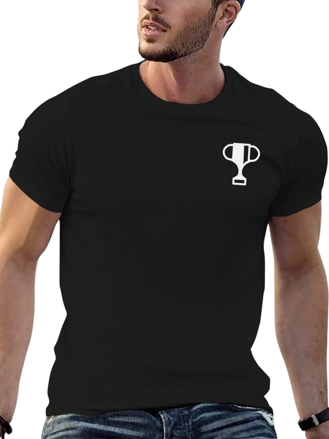 Mens Black T-Shirt with Trophy Graphic