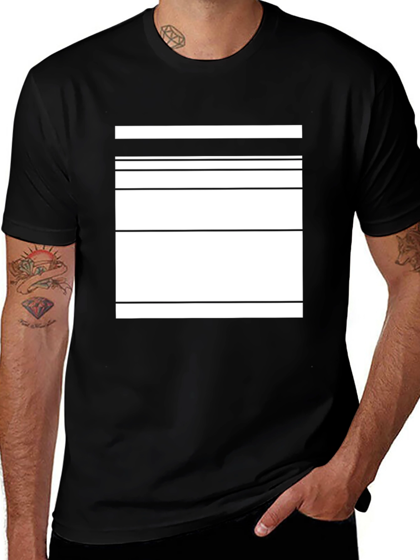 Abstract Stripe Graphic Print Black Cotton Tee