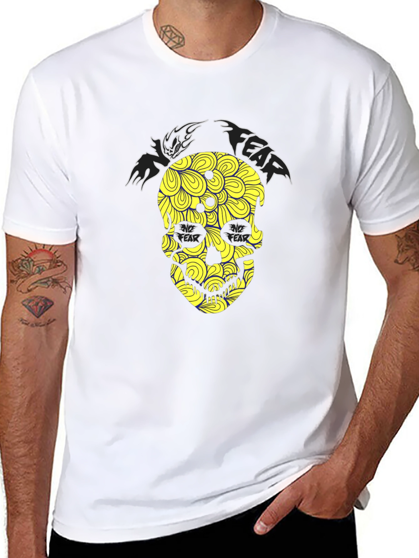 Fear Skull Graphic Print Black T-Shirt