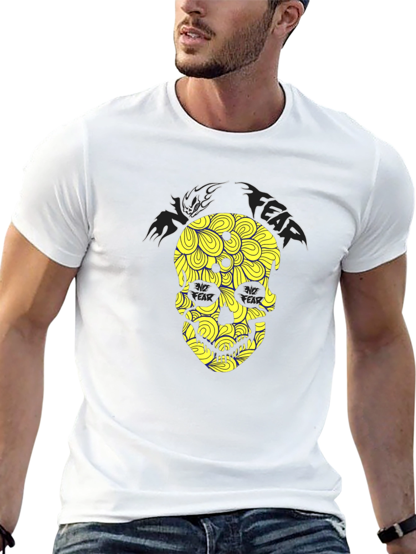Fear Skull Graphic Print Black T-Shirt