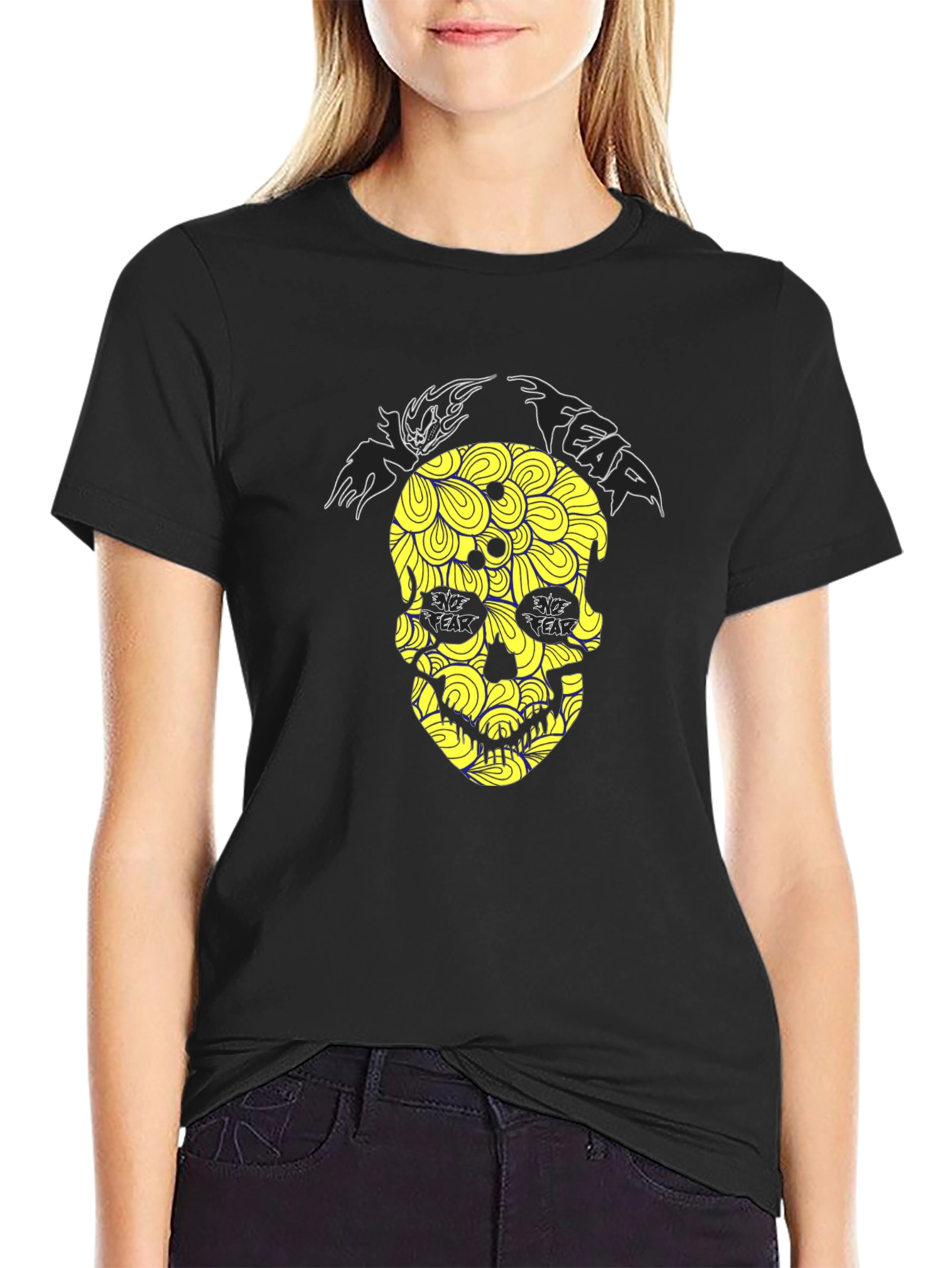 Fear Skull Graphic Print Black T-Shirt