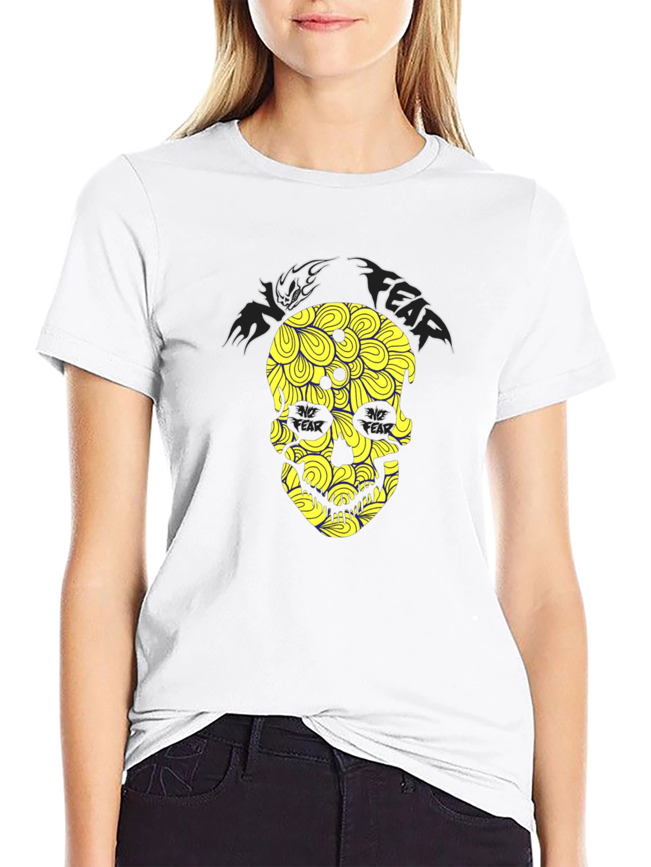 Fear Skull Graphic Print Black T-Shirt