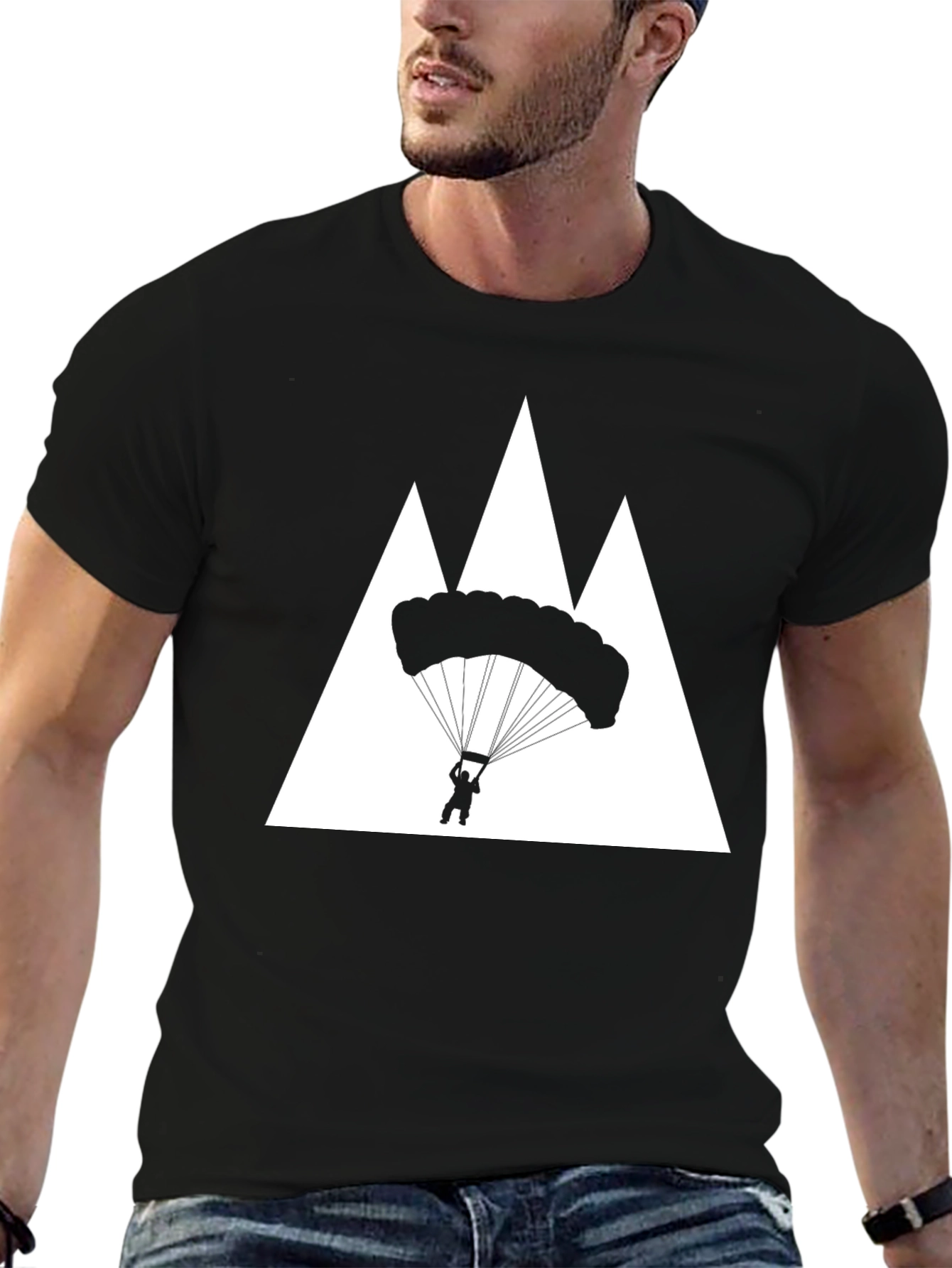 Parachute Mountain Graphic Tee - Black Cotton T-Shirt