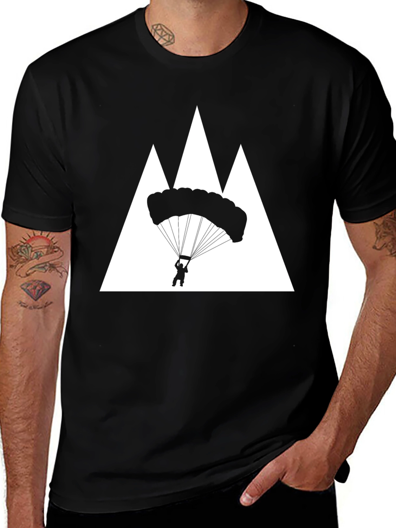 Parachute Mountain Graphic Tee - Black Cotton T-Shirt