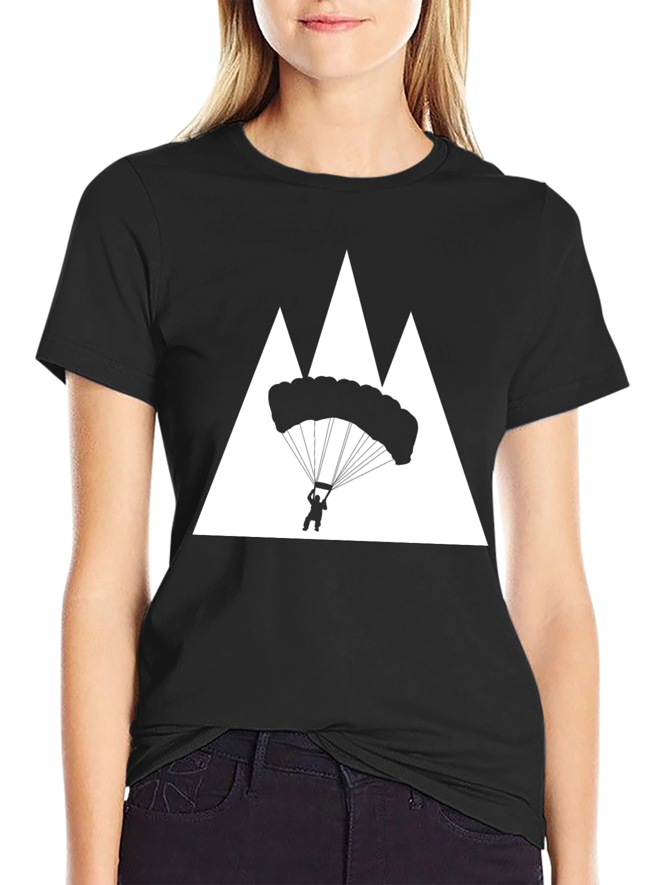 Parachute Mountain Graphic Tee - Black Cotton T-Shirt