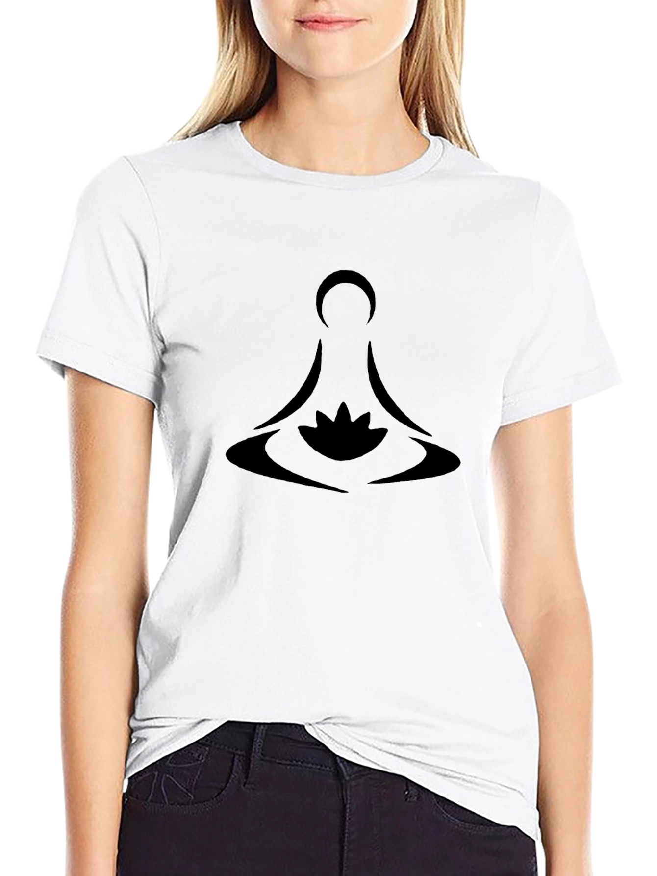 Meditative Lotus Design Black T-Shirt