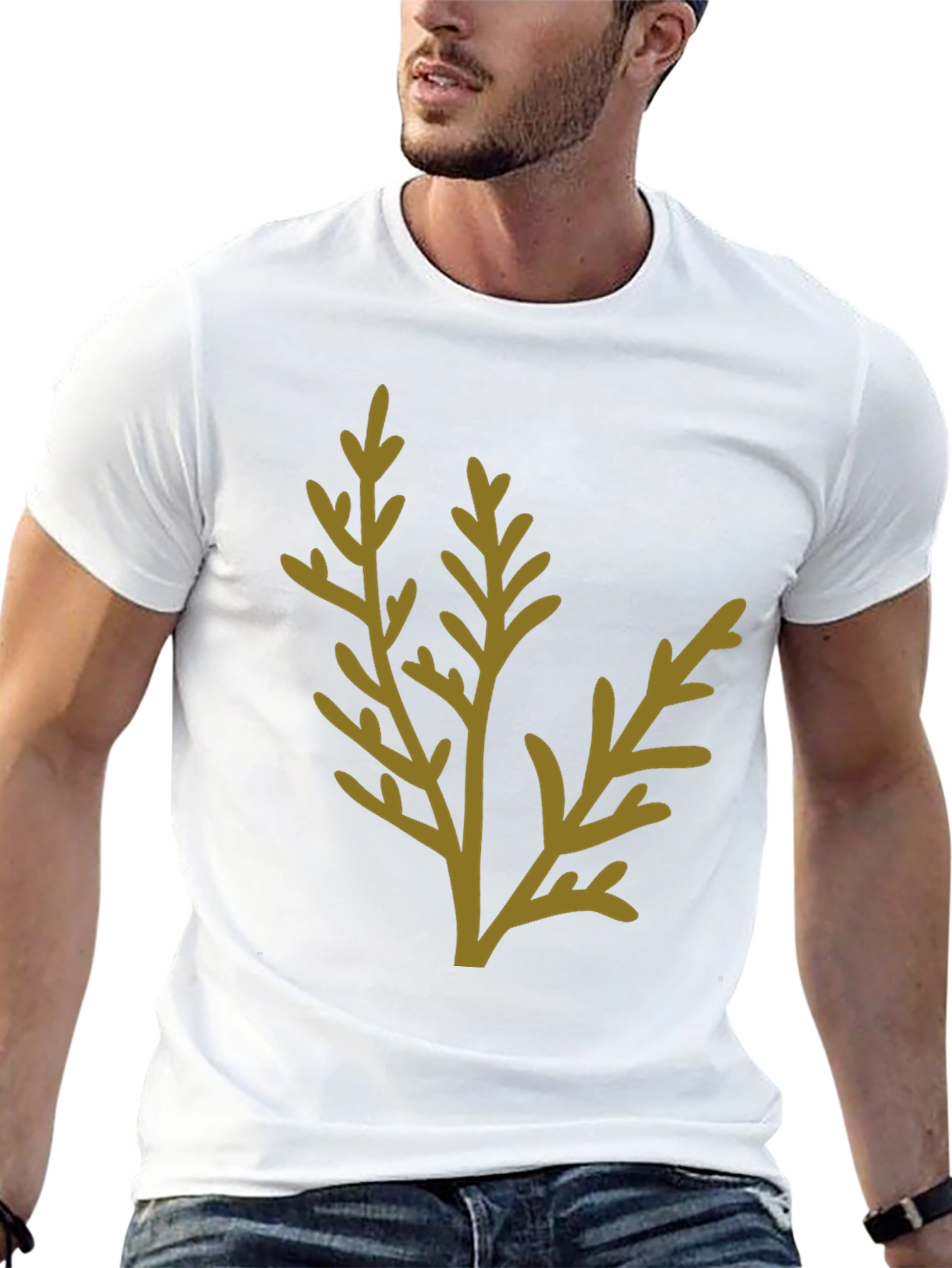 Black T-Shirt with Botanical Design