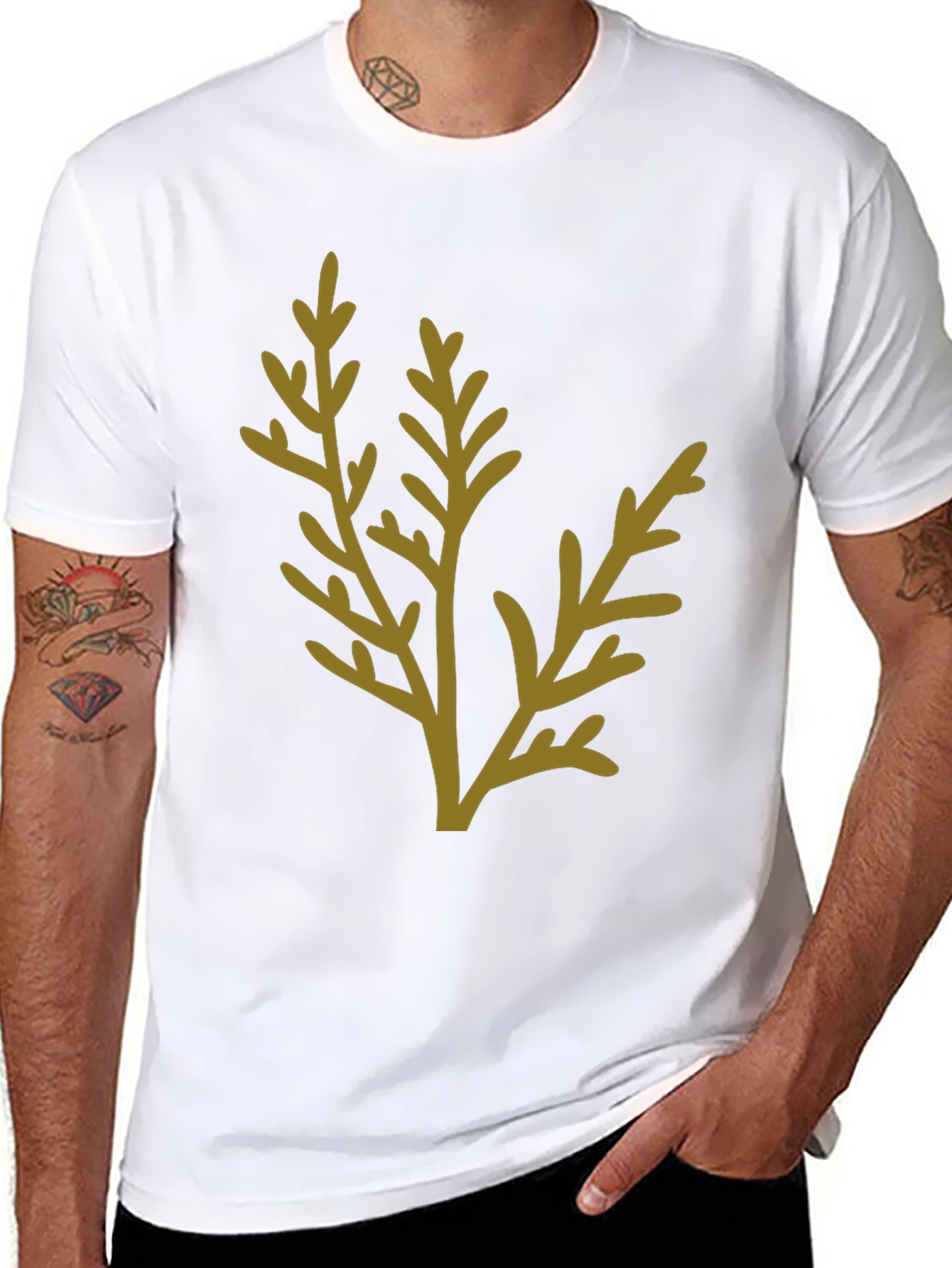 Black T-Shirt with Botanical Design