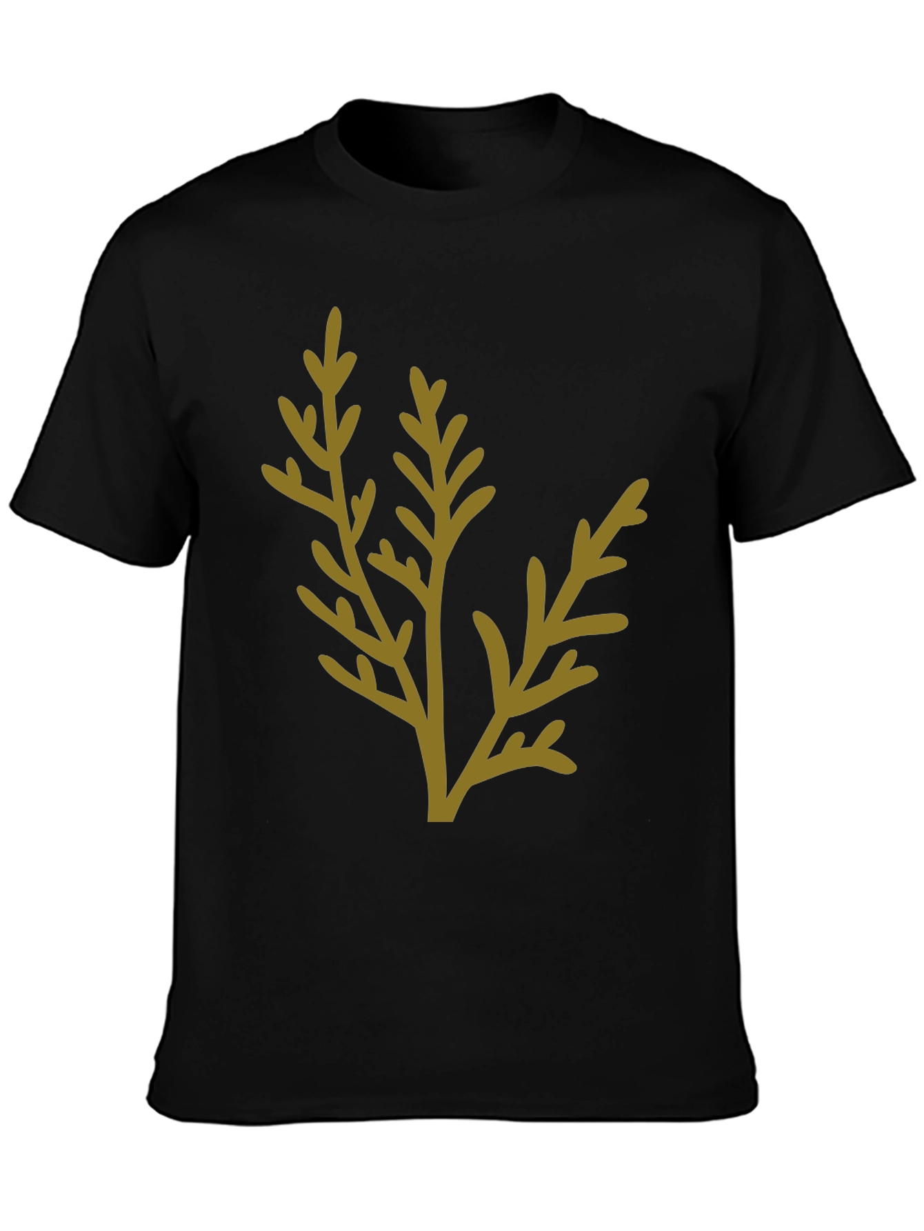 Black T-Shirt with Botanical Design