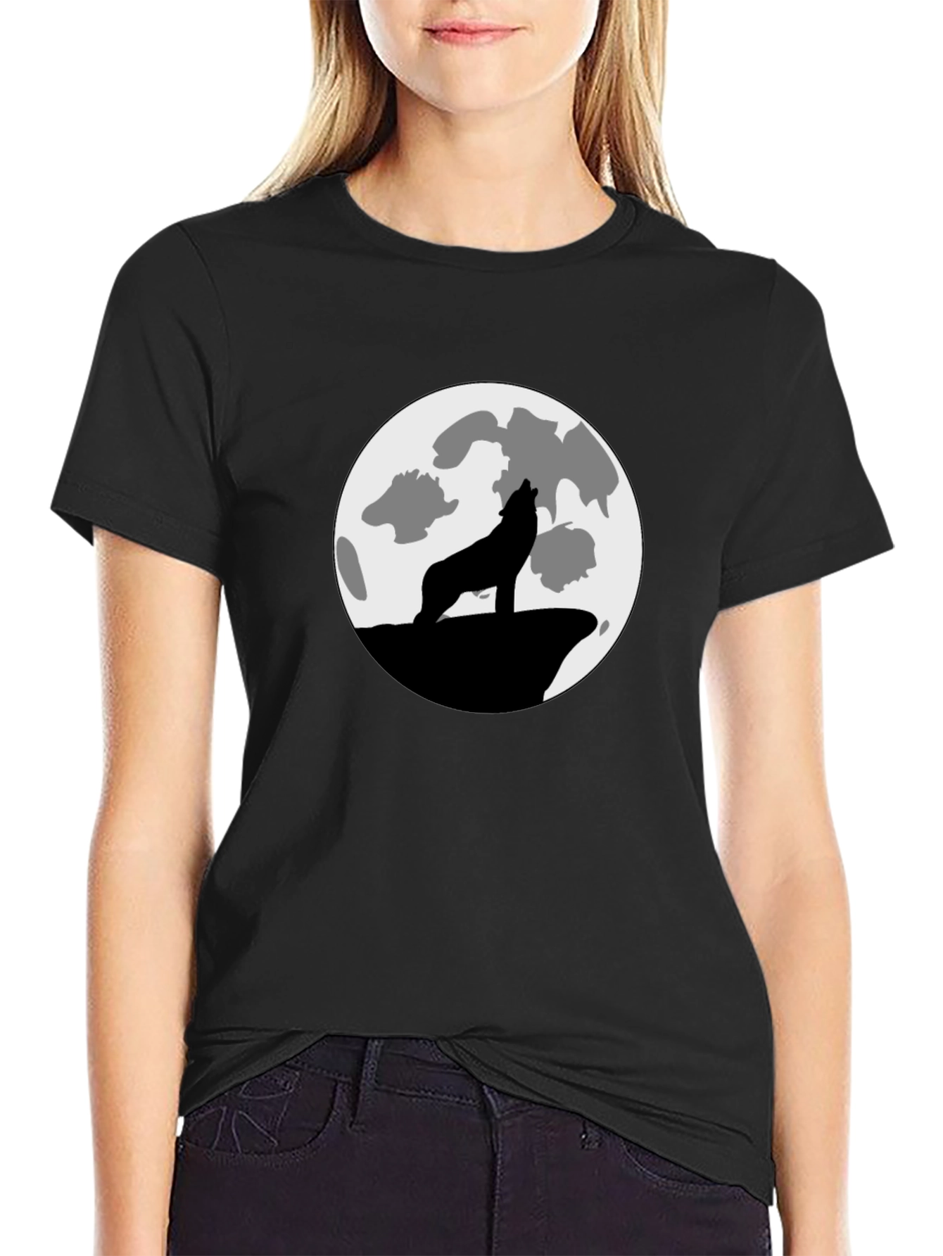Wolf Moon Graphic Tee - Black Cotton T-Shirt
