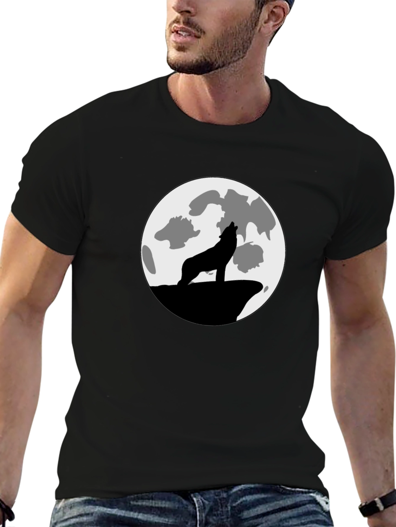 Wolf Moon Graphic Tee - Black Cotton T-Shirt