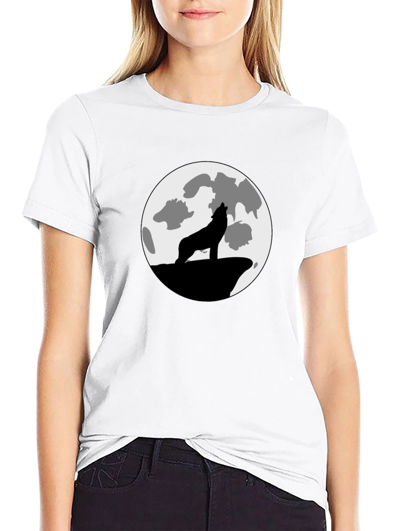 Wolf Moon Graphic Tee - Black Cotton T-Shirt