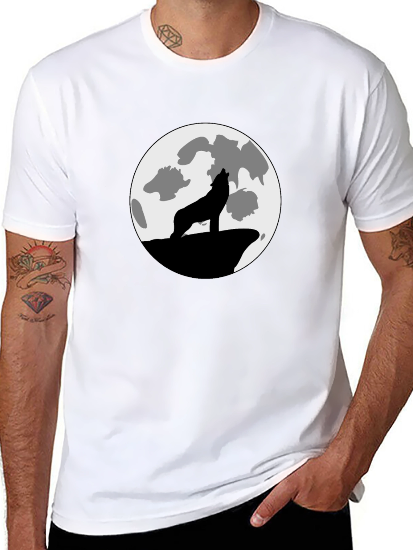 Wolf Moon Graphic Tee - Black Cotton T-Shirt