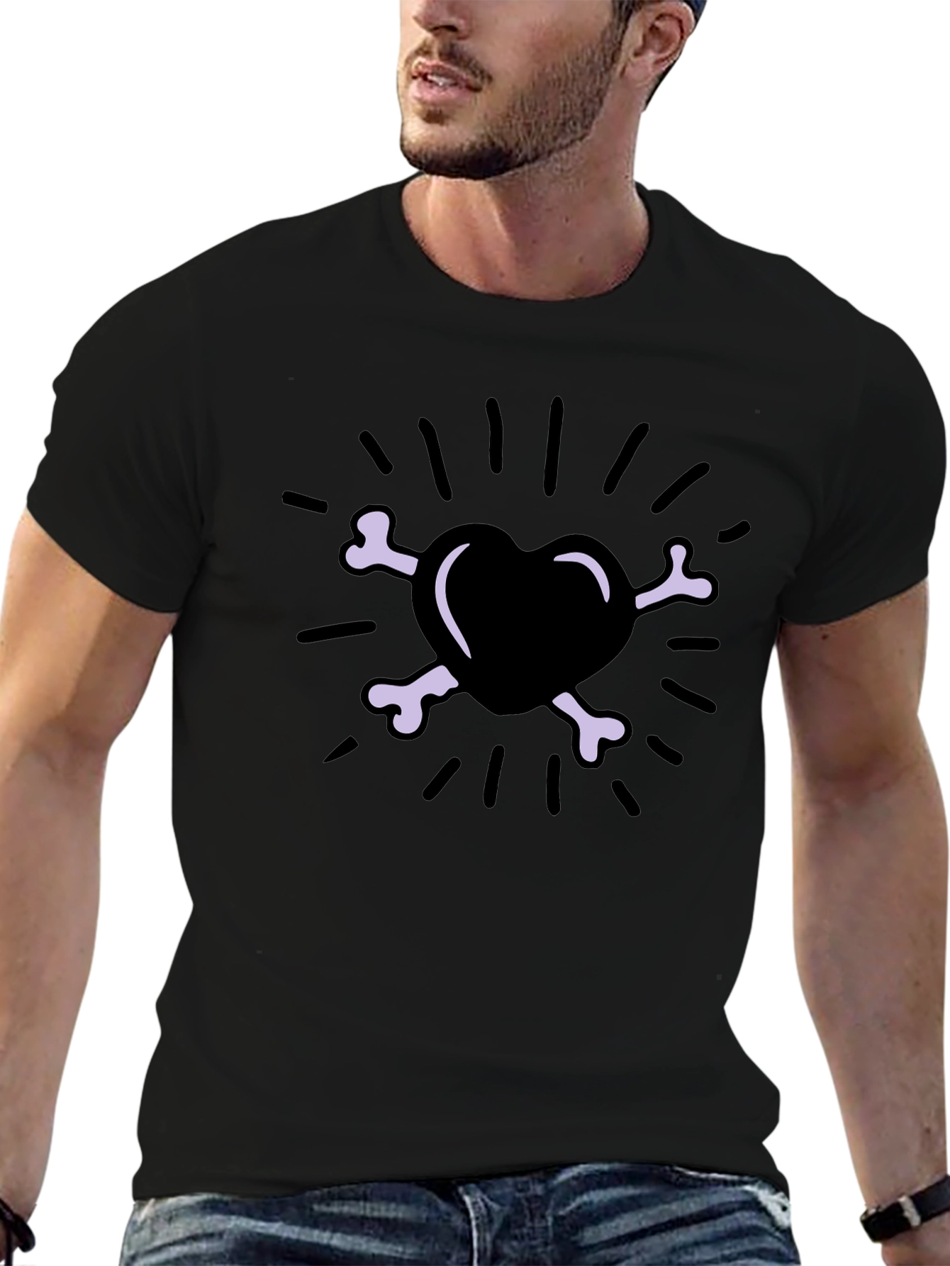 Heart & Bones Graphic Print T-Shirt - Black