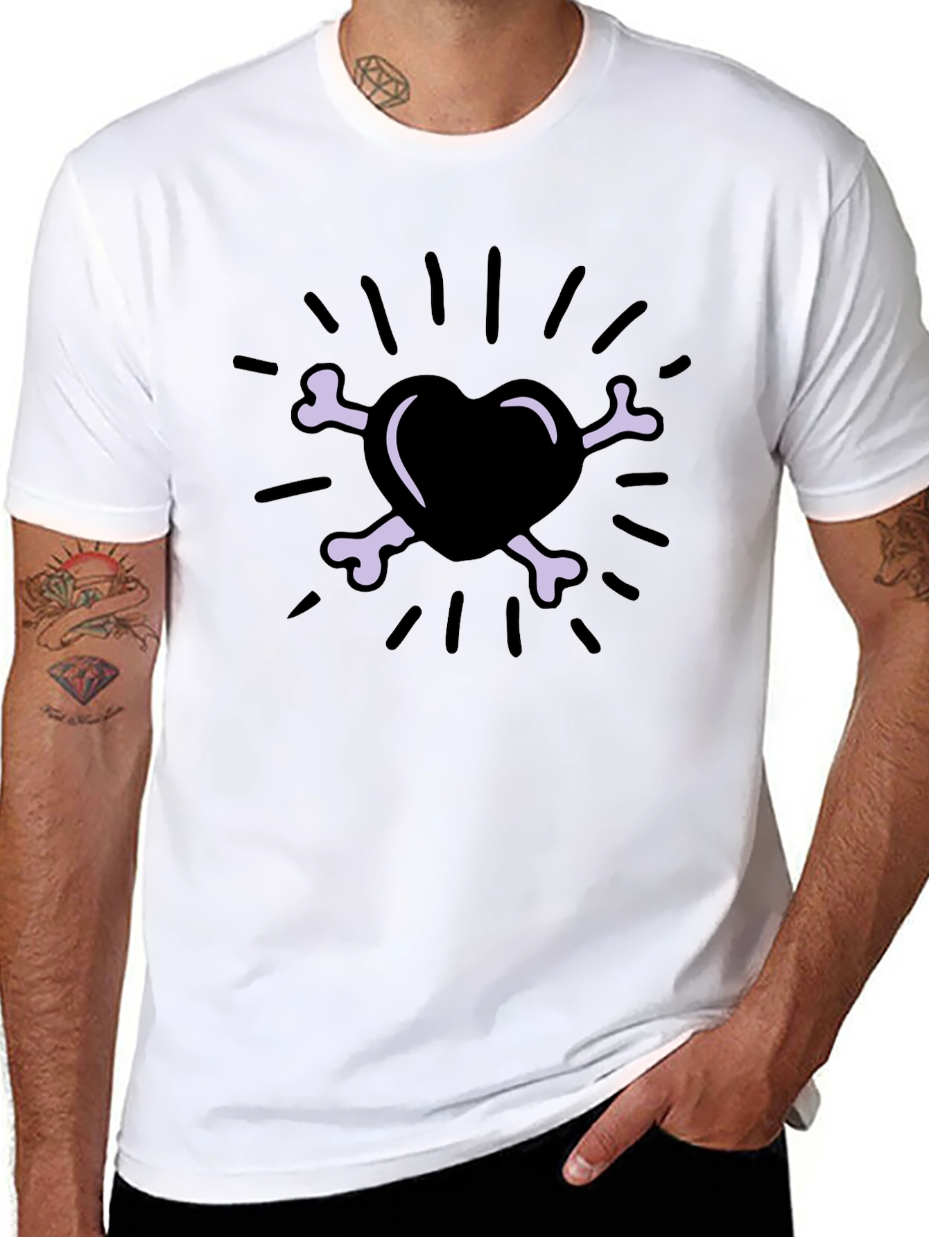 Heart & Bones Graphic Print T-Shirt - Black