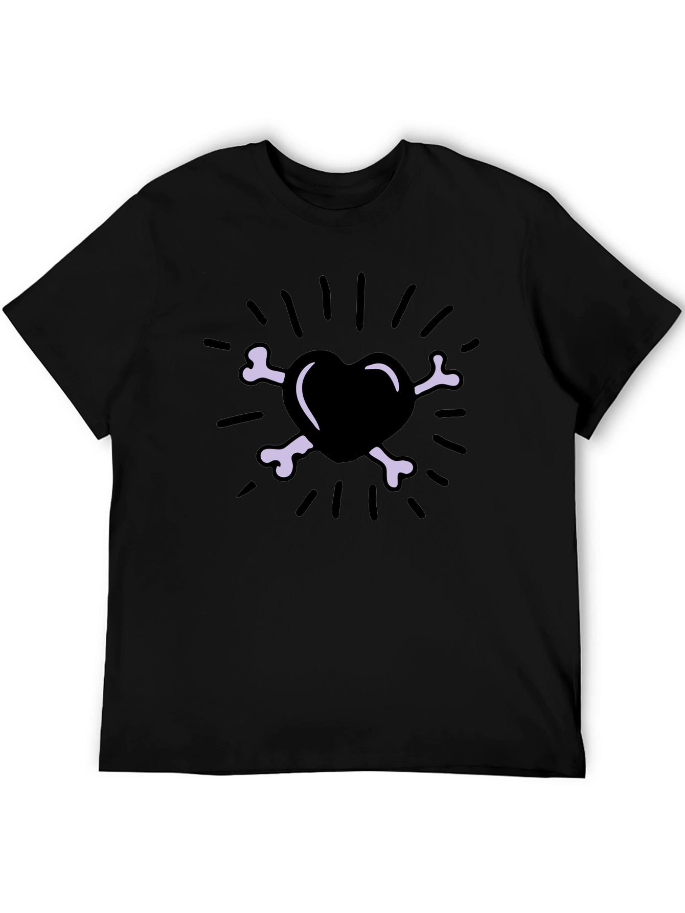 Heart & Bones Graphic Print T-Shirt - Black