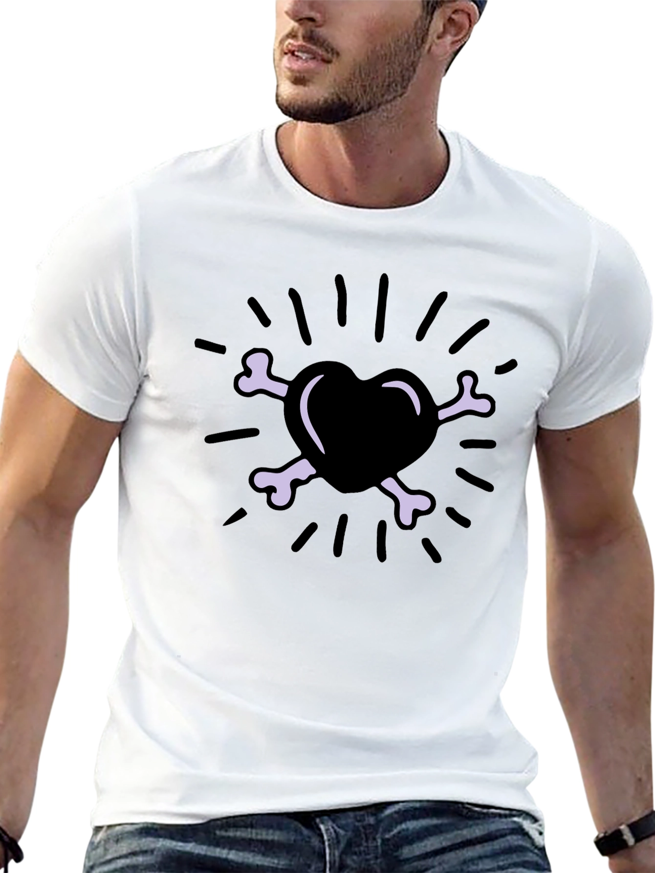Heart & Bones Graphic Print T-Shirt - Black