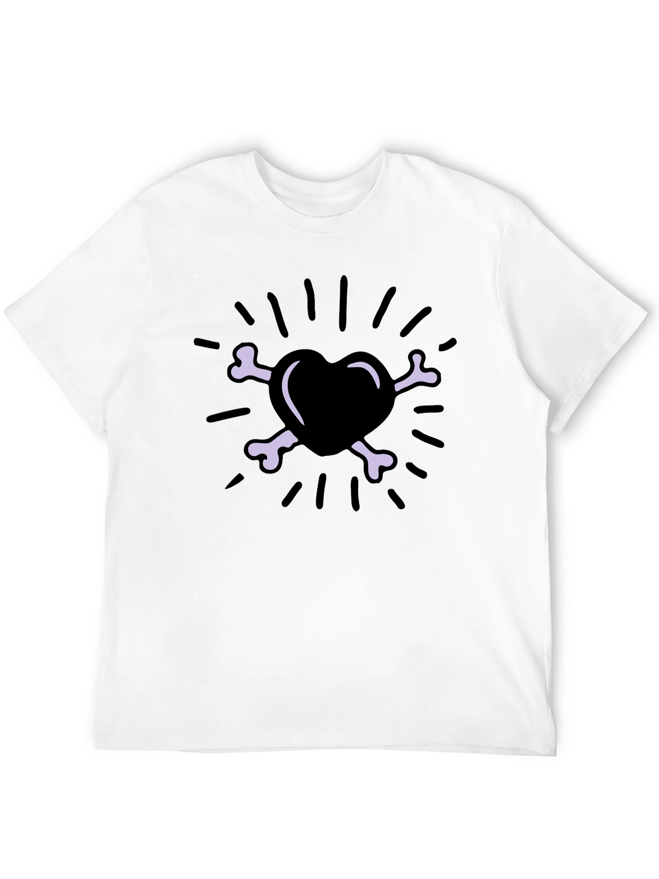 Heart & Bones Graphic Print T-Shirt - Black