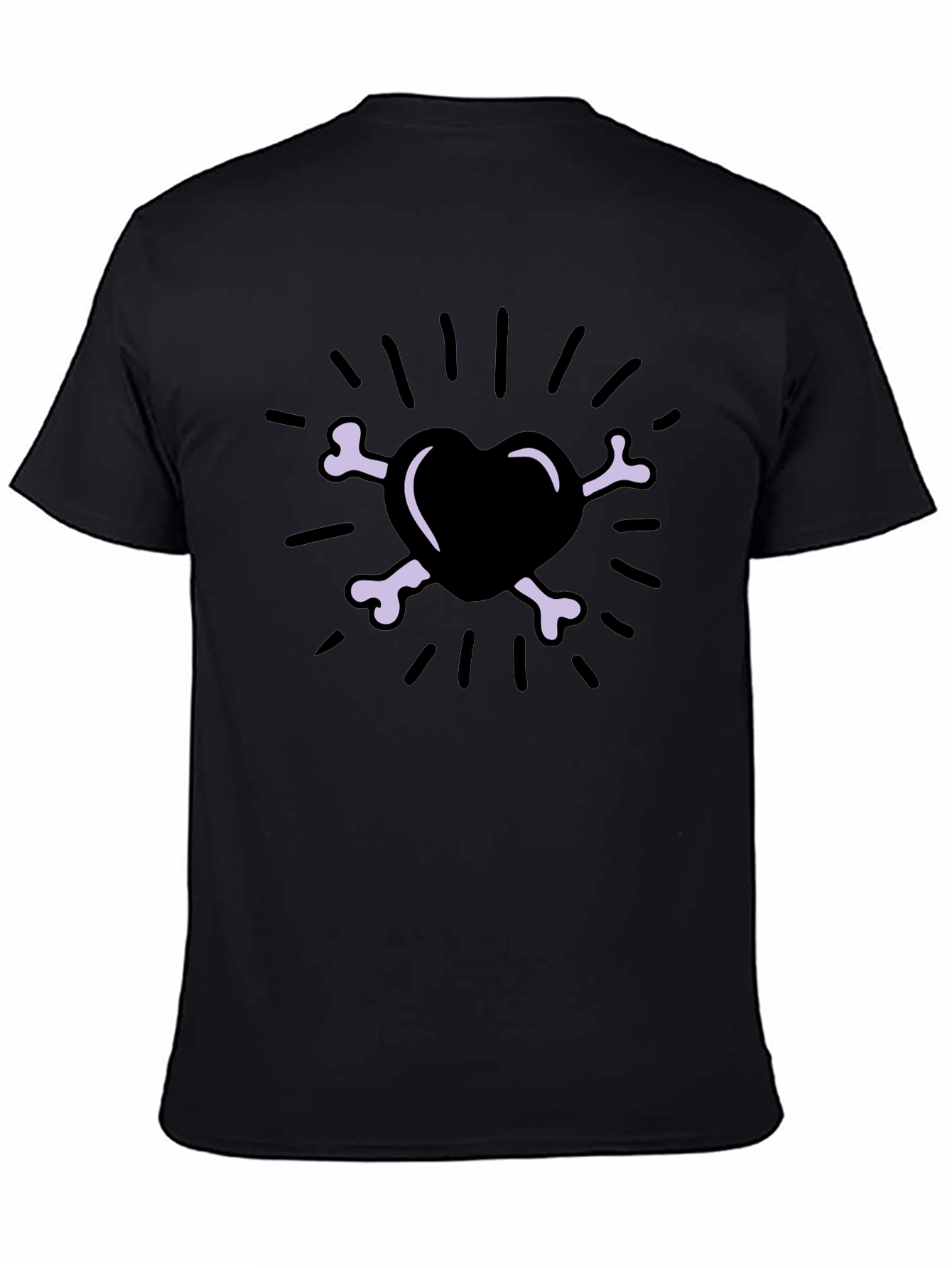 Heart & Bones Graphic Print T-Shirt - Black