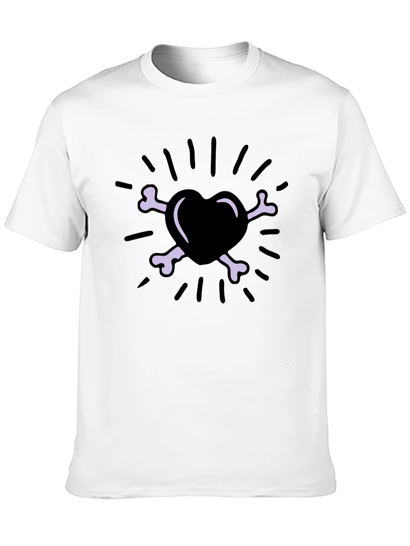 Heart & Bones Graphic Print T-Shirt - Black