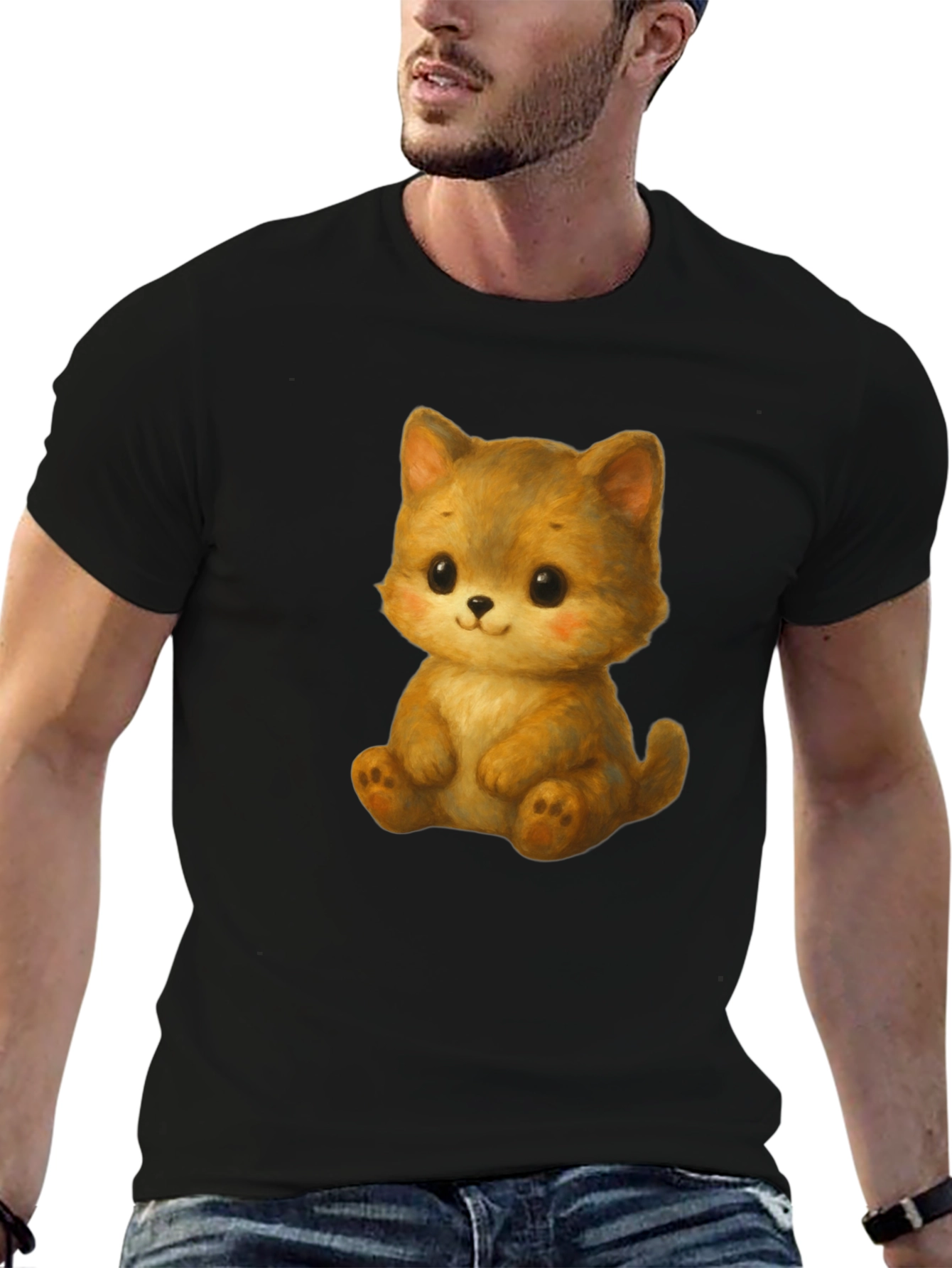 Cute Kitten Graphic Tee - Soft Black Cotton Shirt