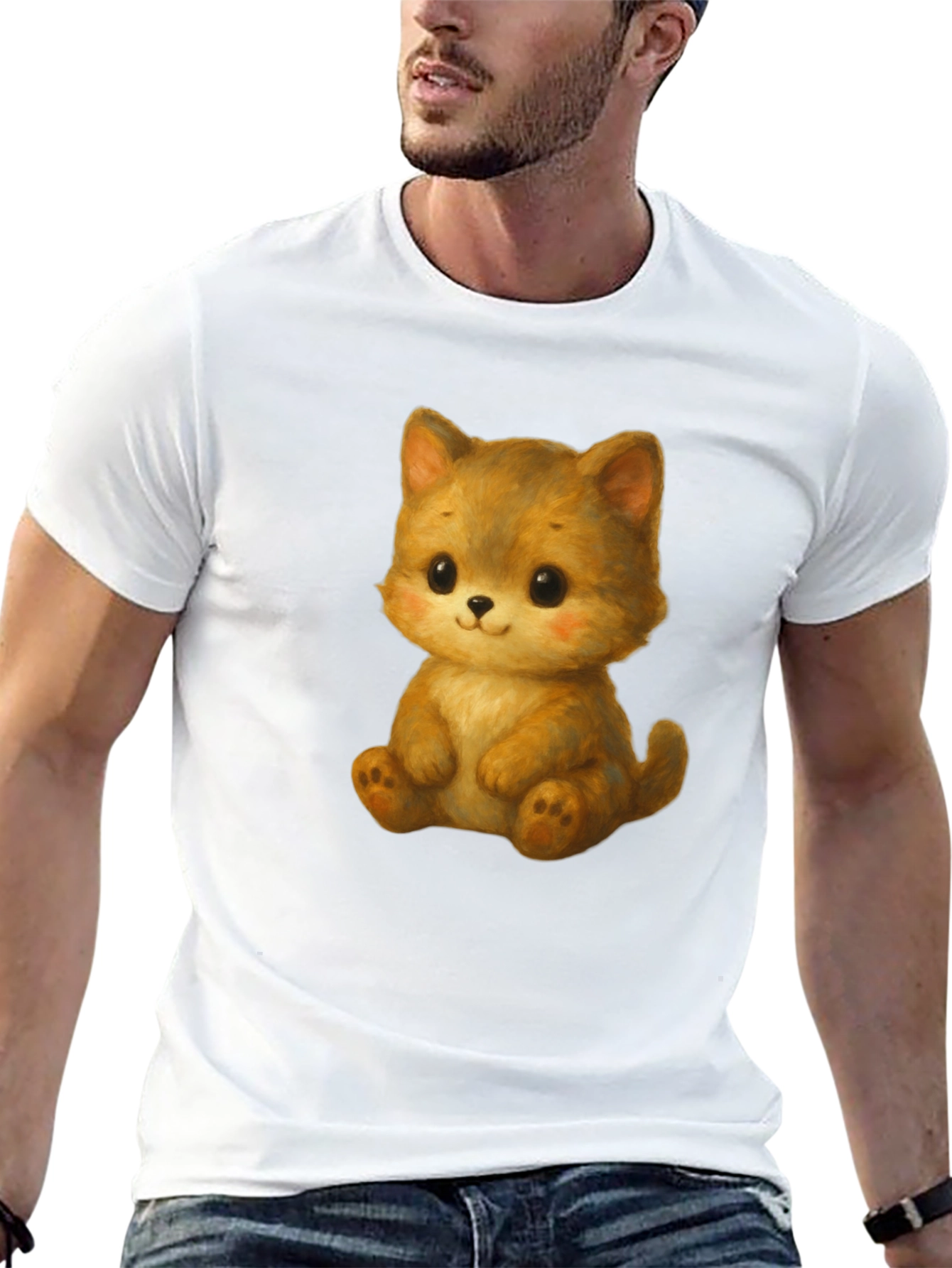 Cute Kitten Graphic Tee - Soft Black Cotton Shirt