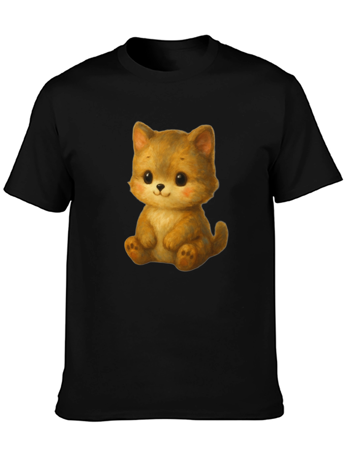 Cute Kitten Graphic Tee - Soft Black Cotton Shirt
