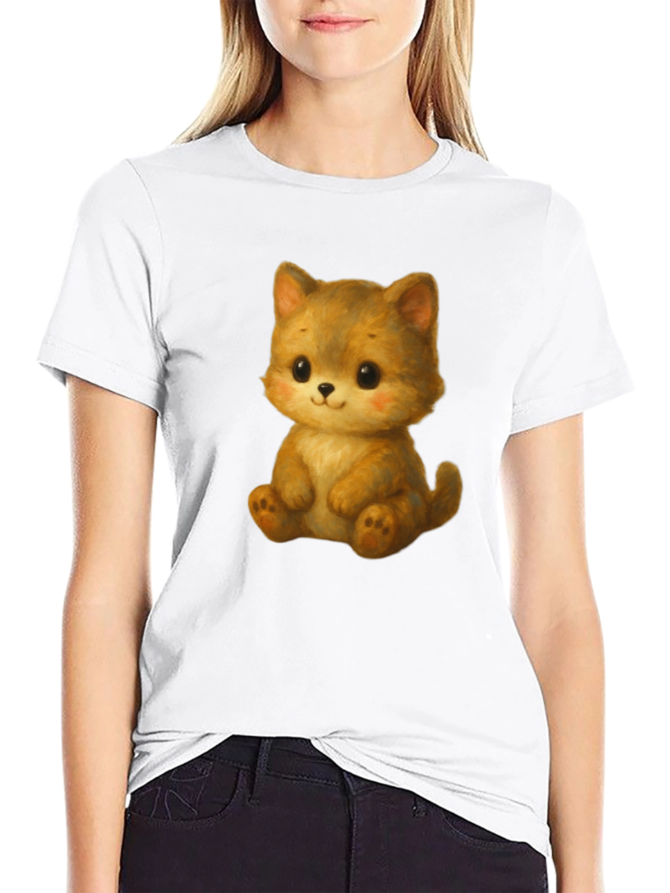 Cute Kitten Graphic Tee - Soft Black Cotton Shirt