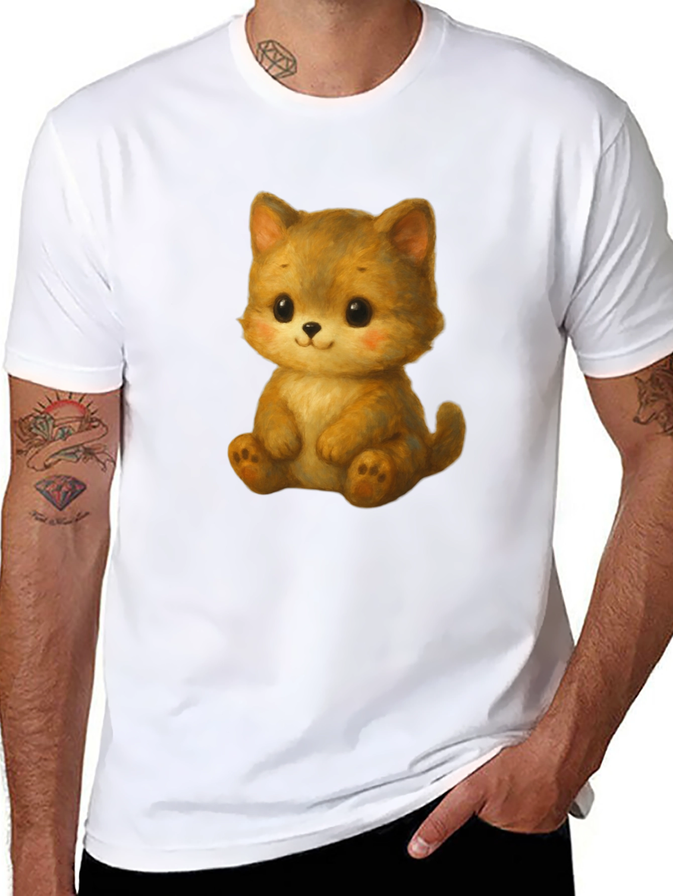 Cute Kitten Graphic Tee - Soft Black Cotton Shirt