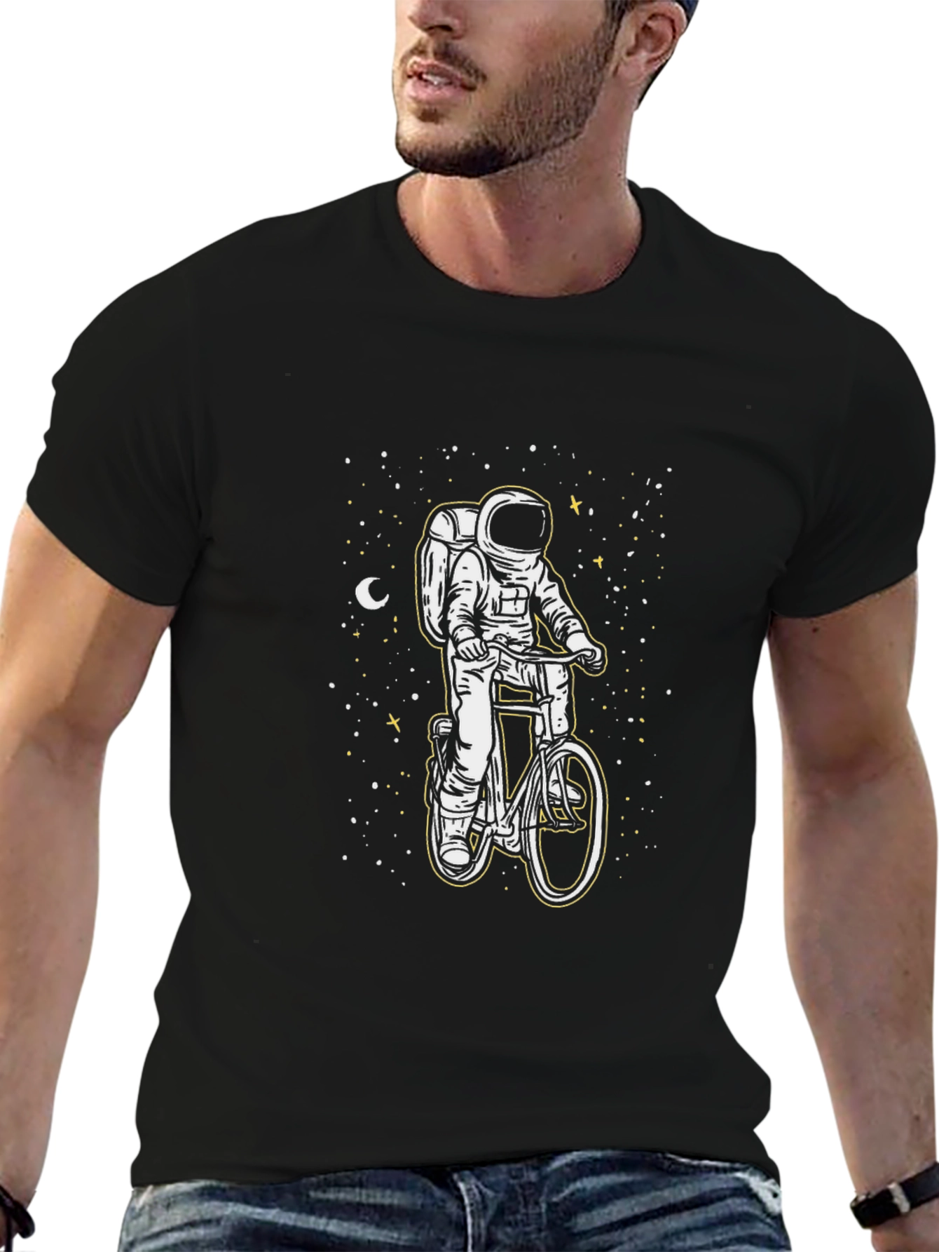 Astronaut Biker Graphic T-Shirt - Space Adventure Tee