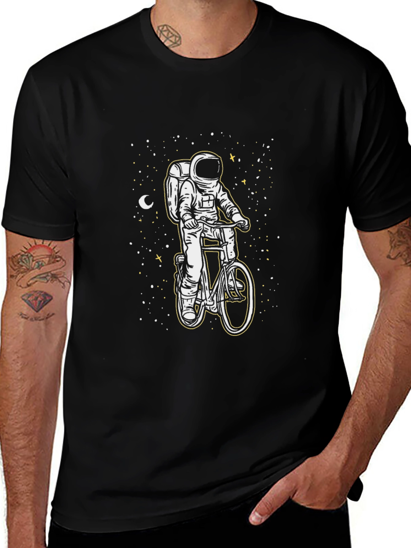 Astronaut Biker Graphic T-Shirt - Space Adventure Tee
