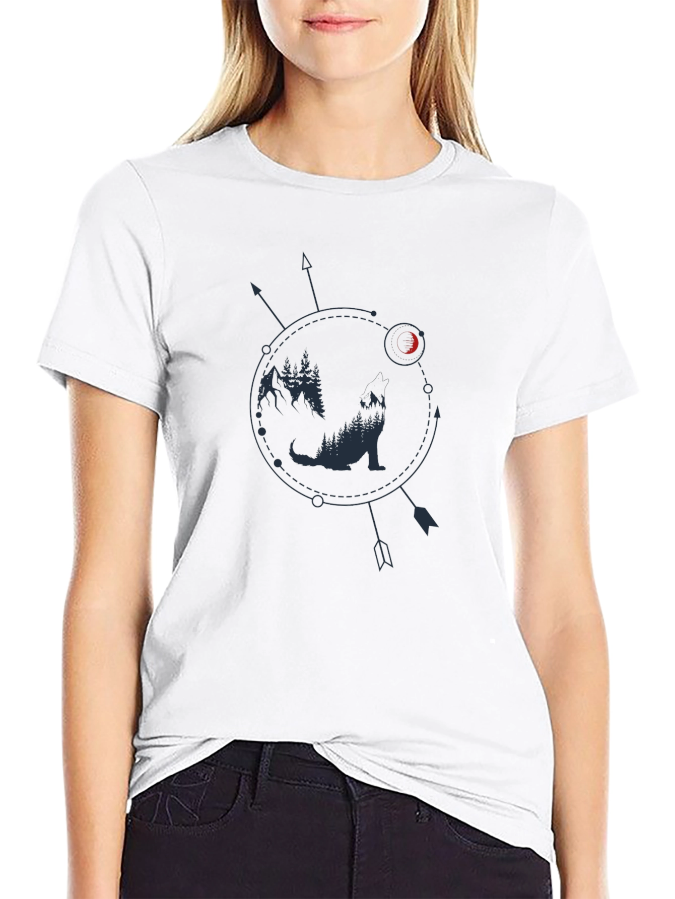 Wolf & Moon Graphic Tee - Arrow Circle Design