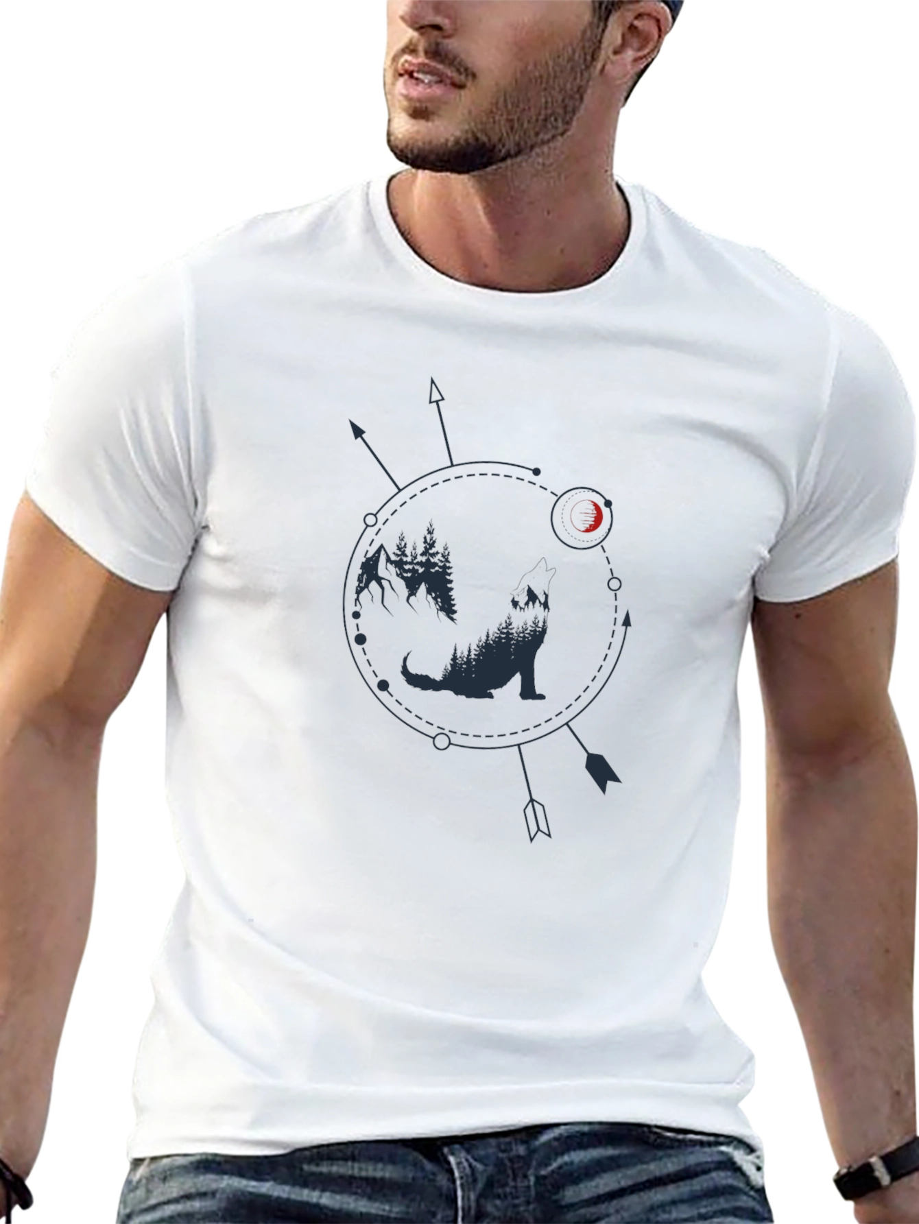 Wolf & Moon Graphic Tee - Arrow Circle Design