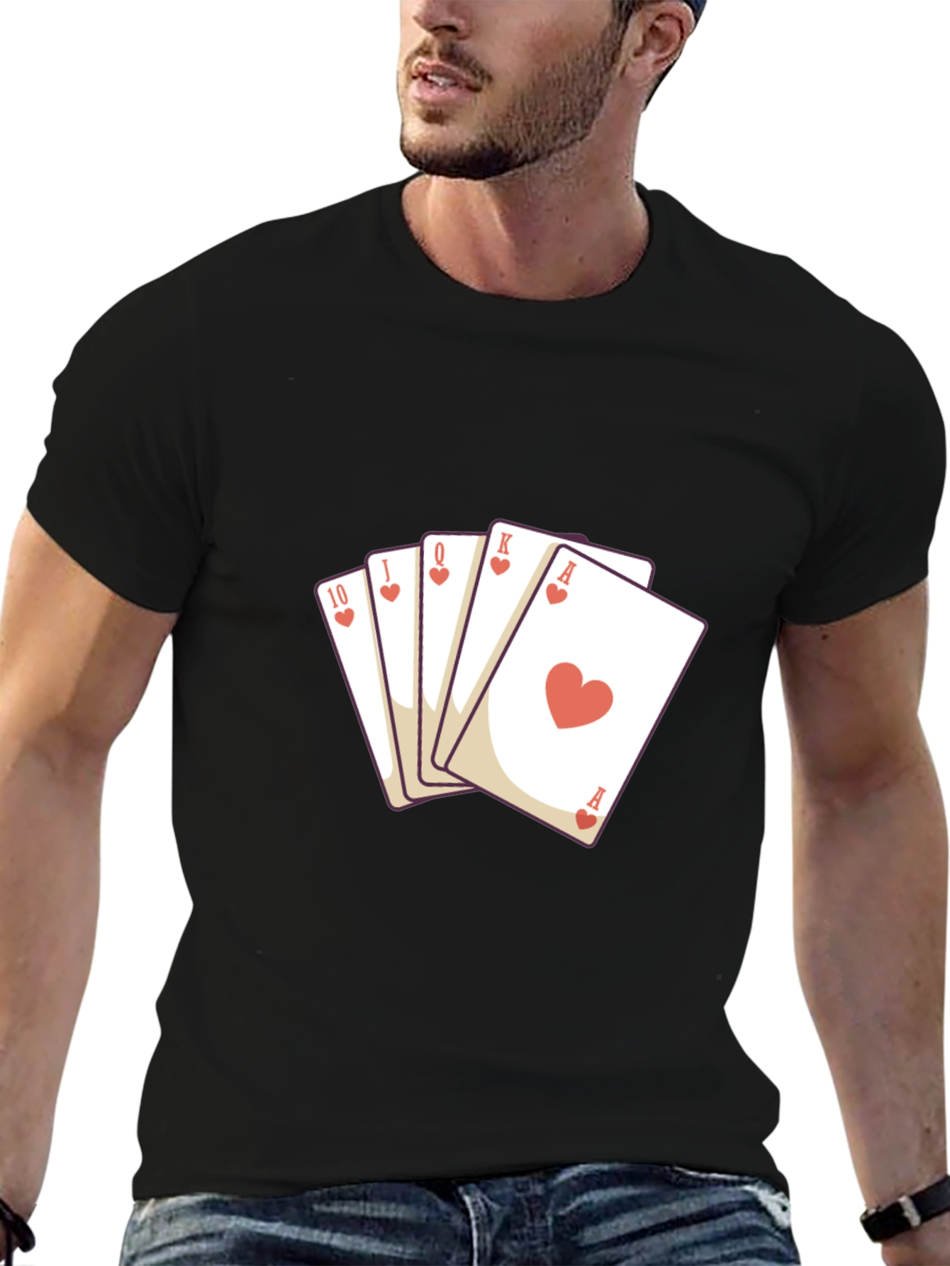 Heart Flush Graphic Tee - Black Cotton T-Shirt