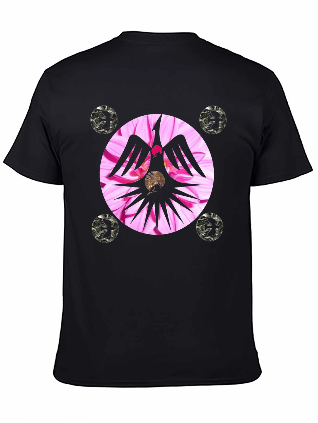 Unique Graphic Tee with Floral Phoenix Design