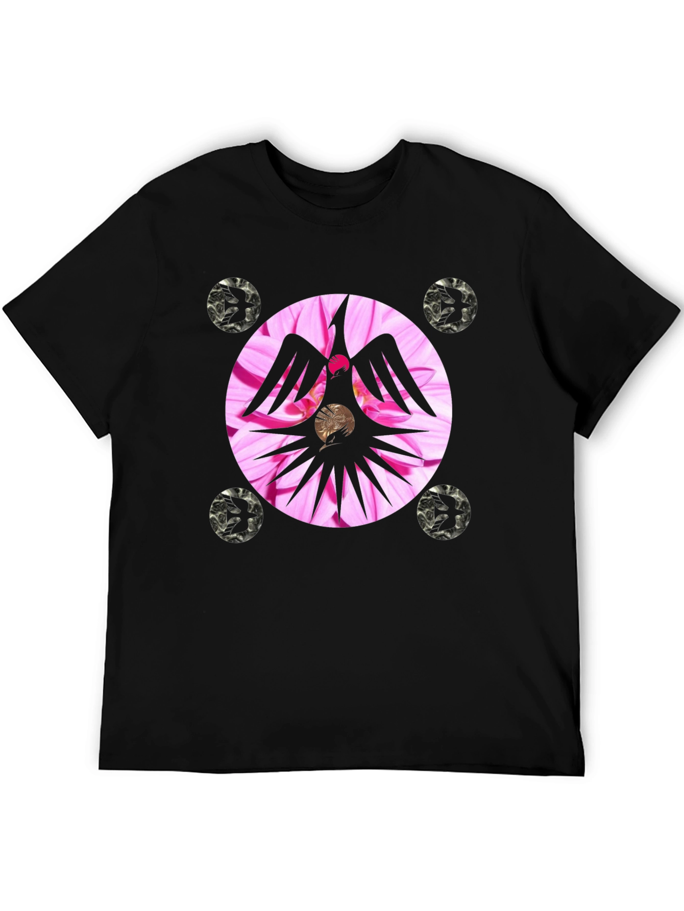 Unique Graphic Tee with Floral Phoenix Design