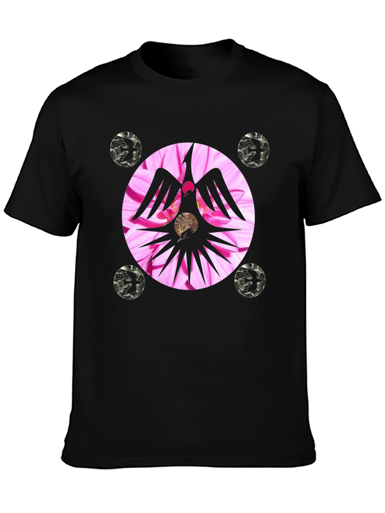 Unique Graphic Tee with Floral Phoenix Design