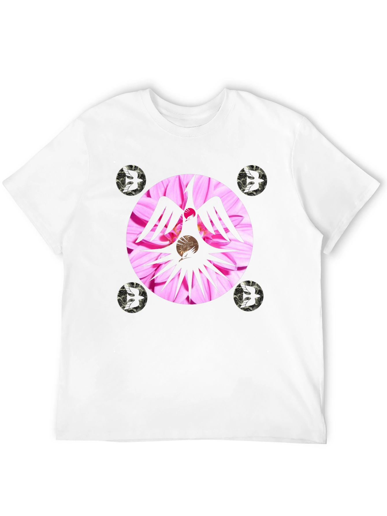 Unique Graphic Tee with Floral Phoenix Design