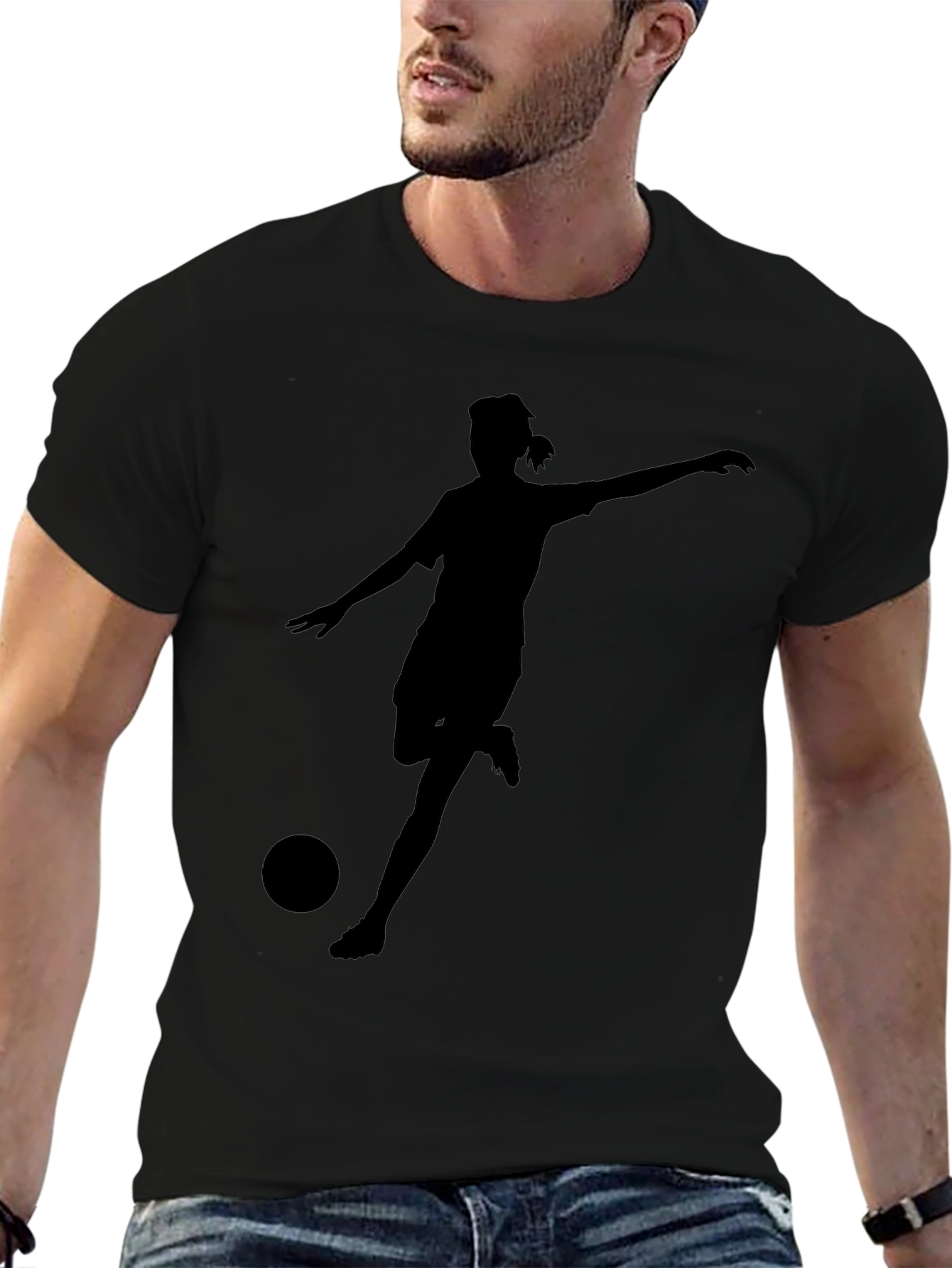 Soccer Player Silhouette Black T-Shirt