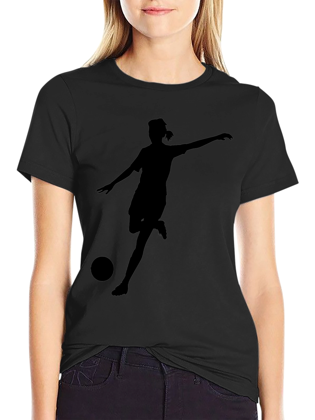 Soccer Player Silhouette Black T-Shirt