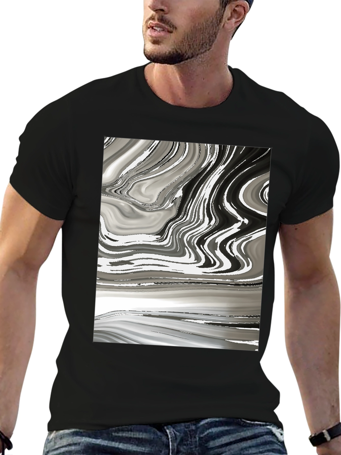 Abstract Marble Swirl Graphic Tee - Modern Casual Style