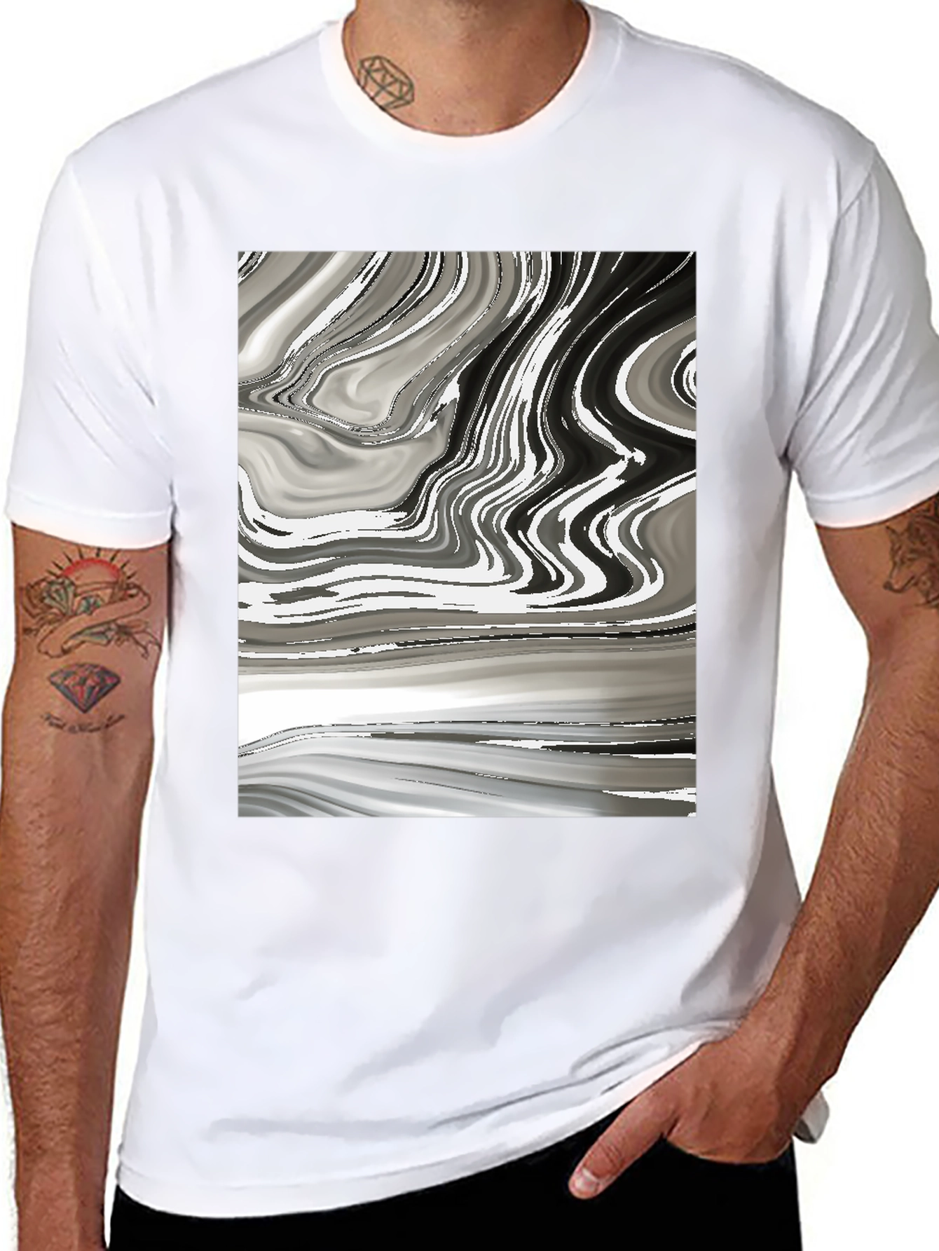 Abstract Marble Swirl Graphic Tee - Modern Casual Style